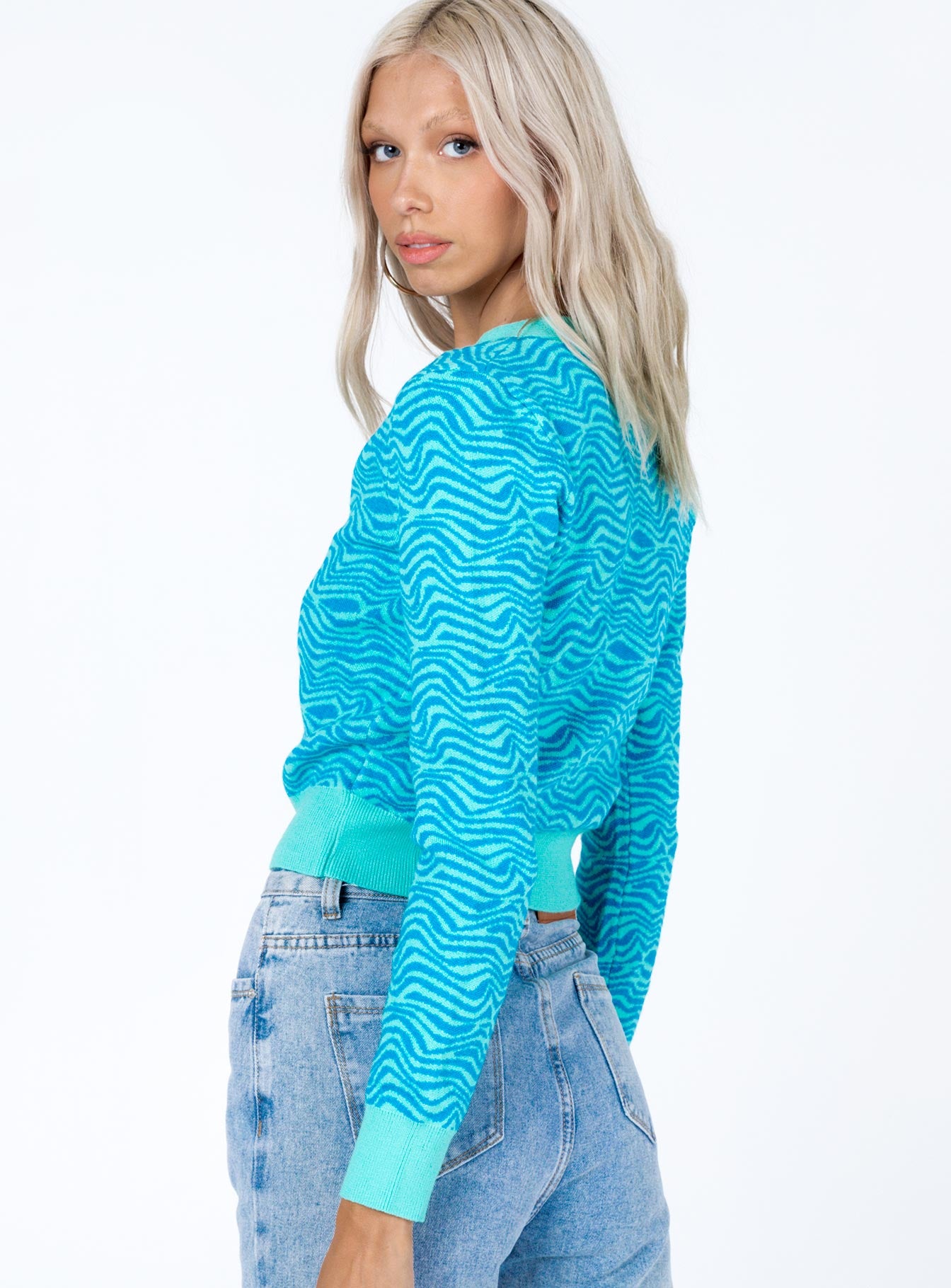 Franc Cropped Cardigan Blue - Image 4