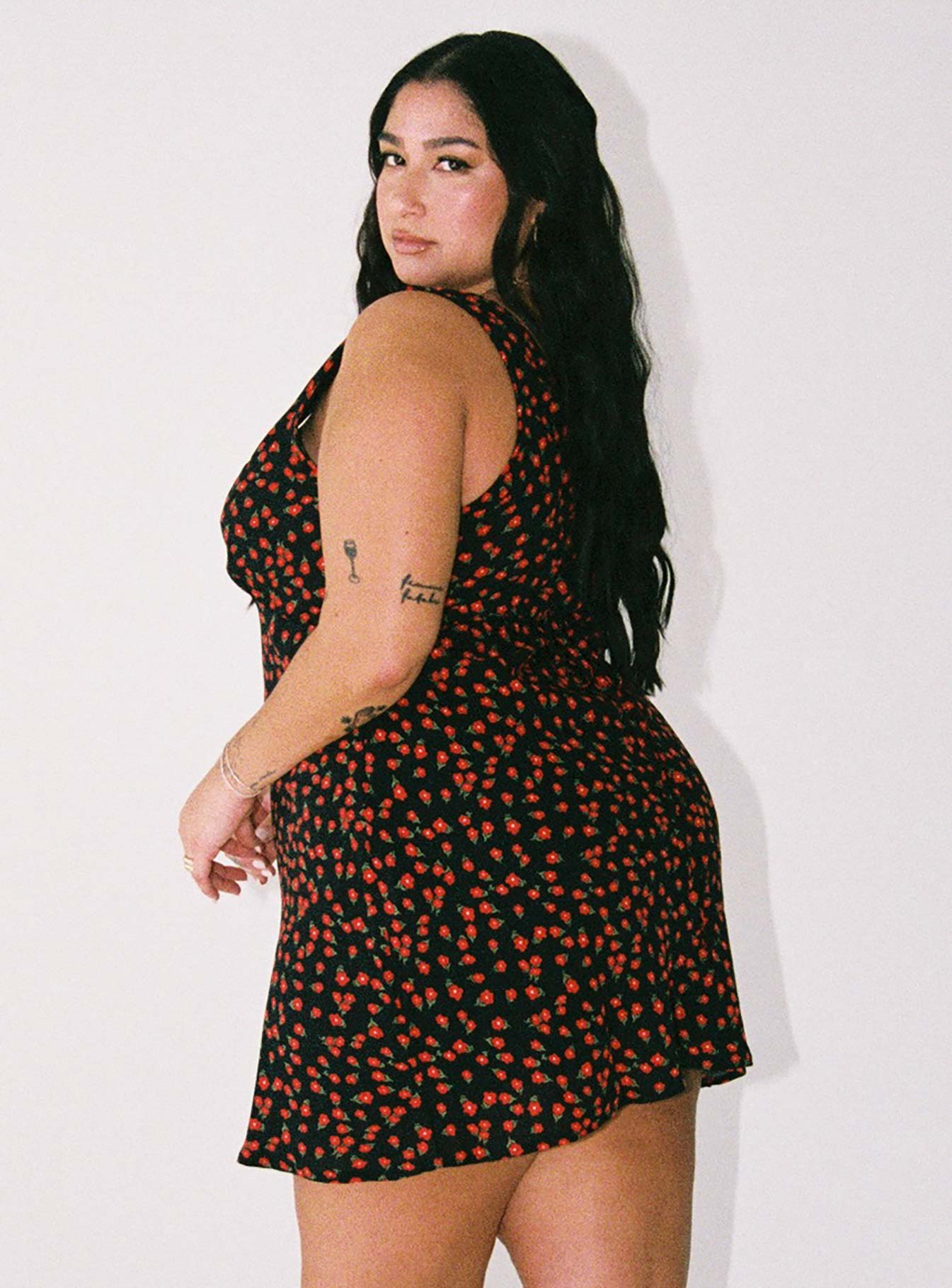 Nellie Mini Dress Black / Red Floral Curve - Image 4