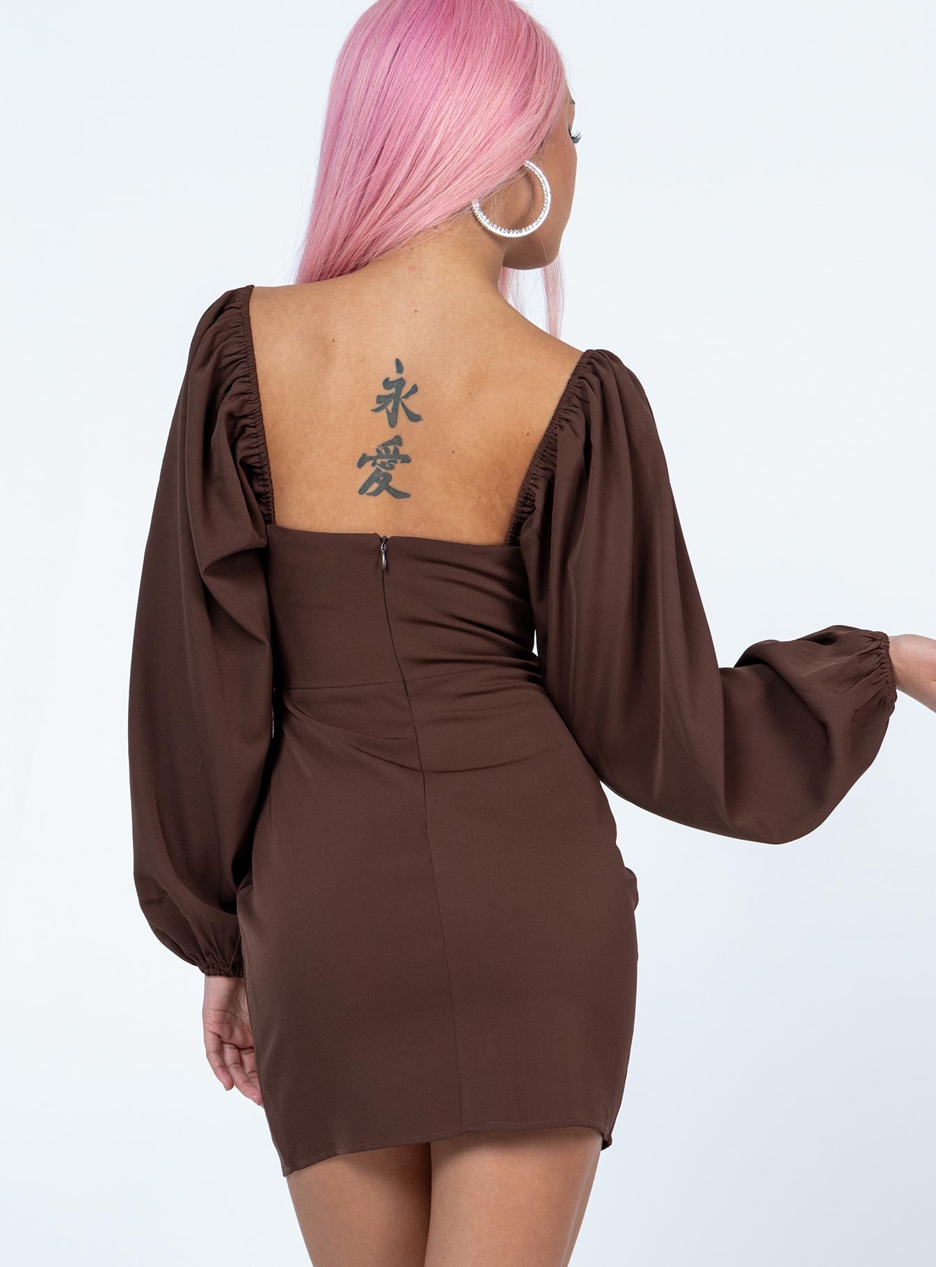 Lillie Long Sleeve Mini Dress Brown - Image 9