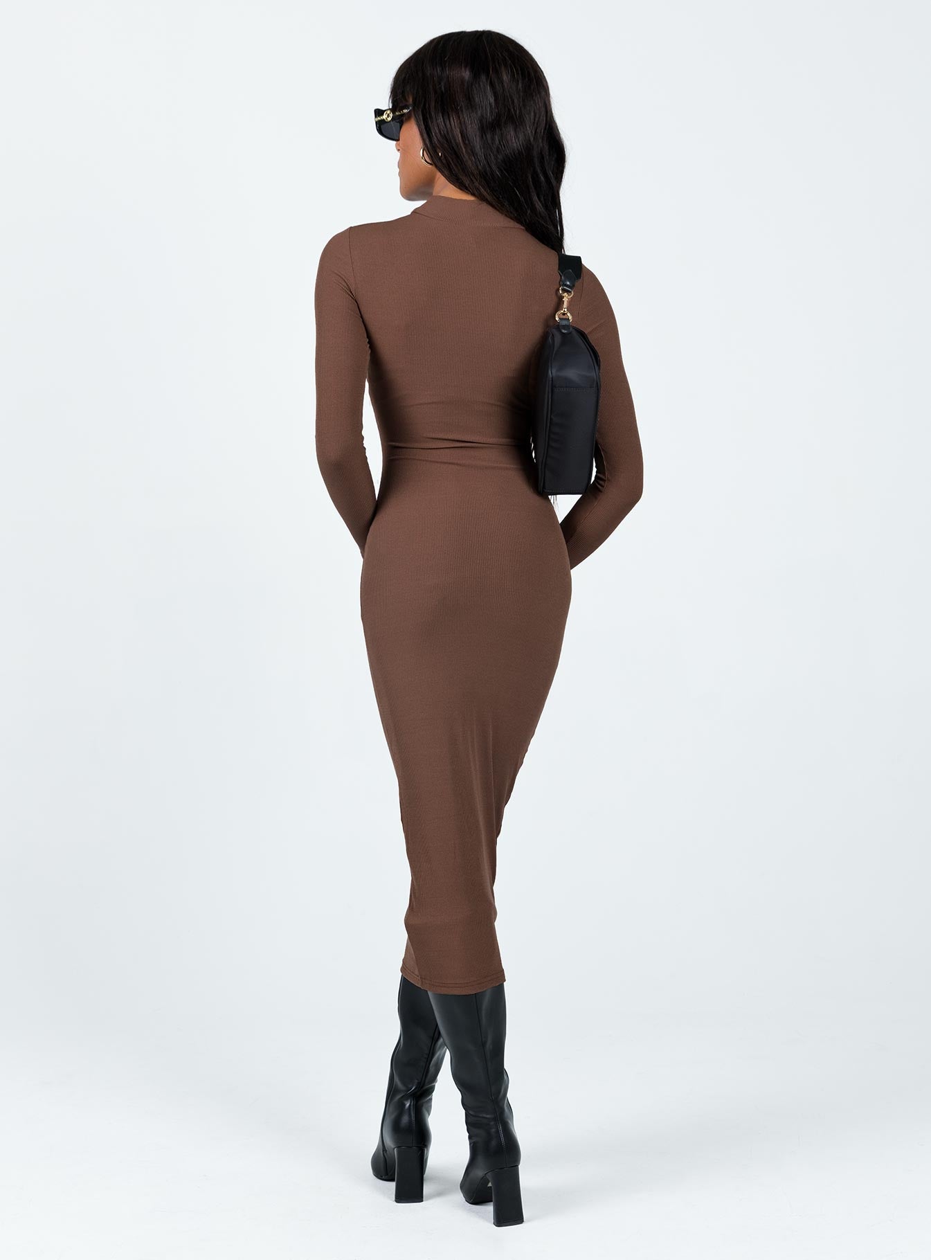 Llandil Long Sleeve Midi Dress Brown - Image 5