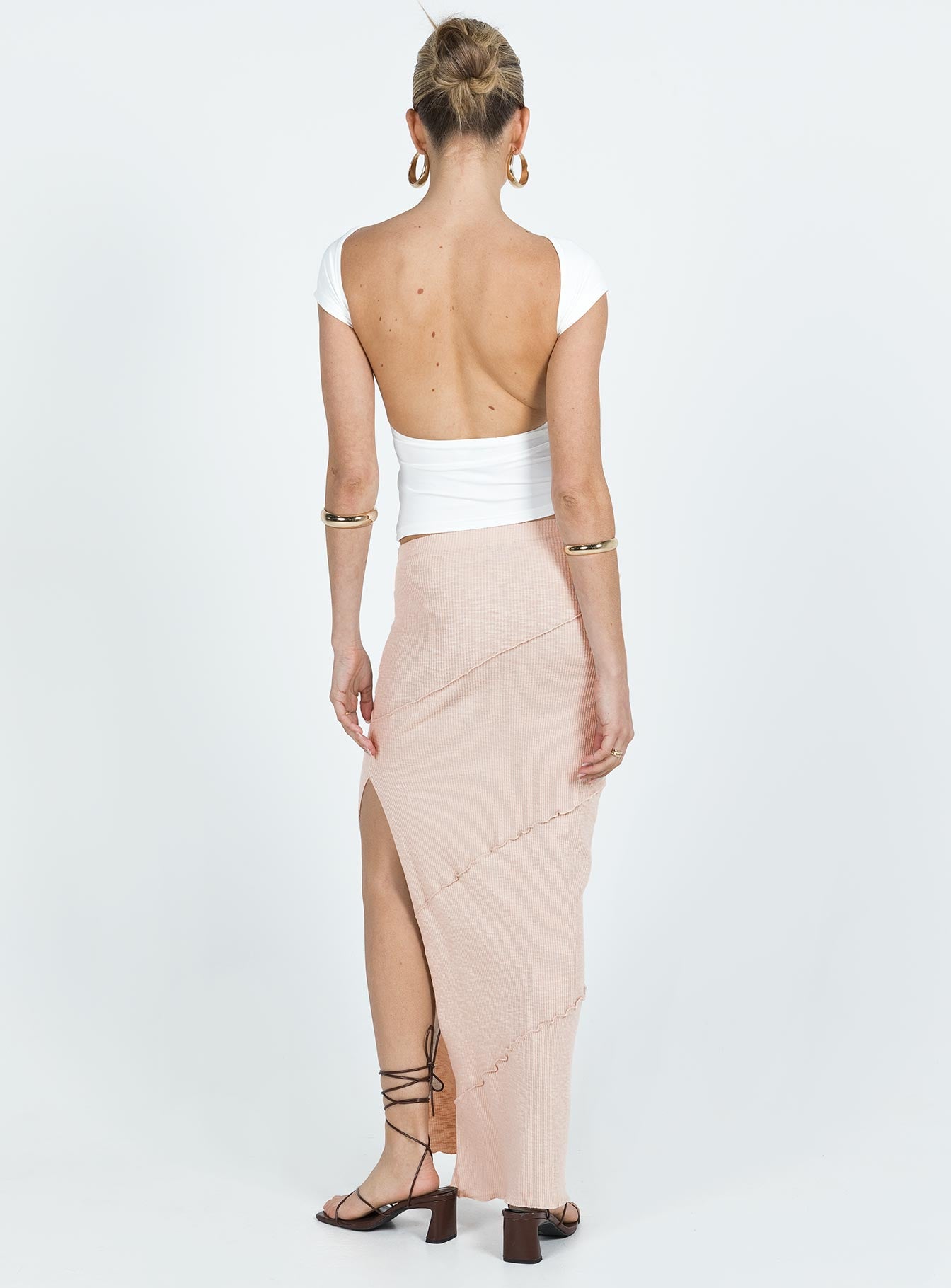 Oscar Split Maxi Skirt Beige - Image 5