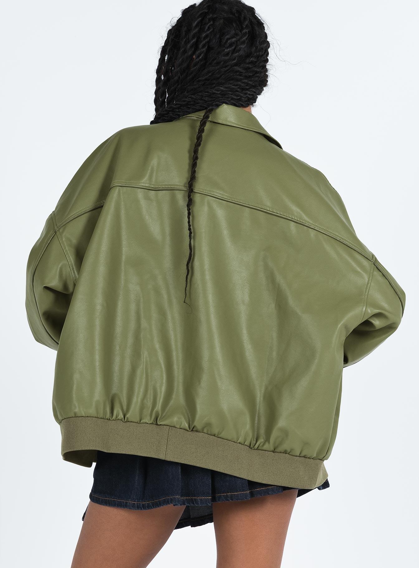 Goldsmith Faux Leather Bomber Jacket Green - Image 6