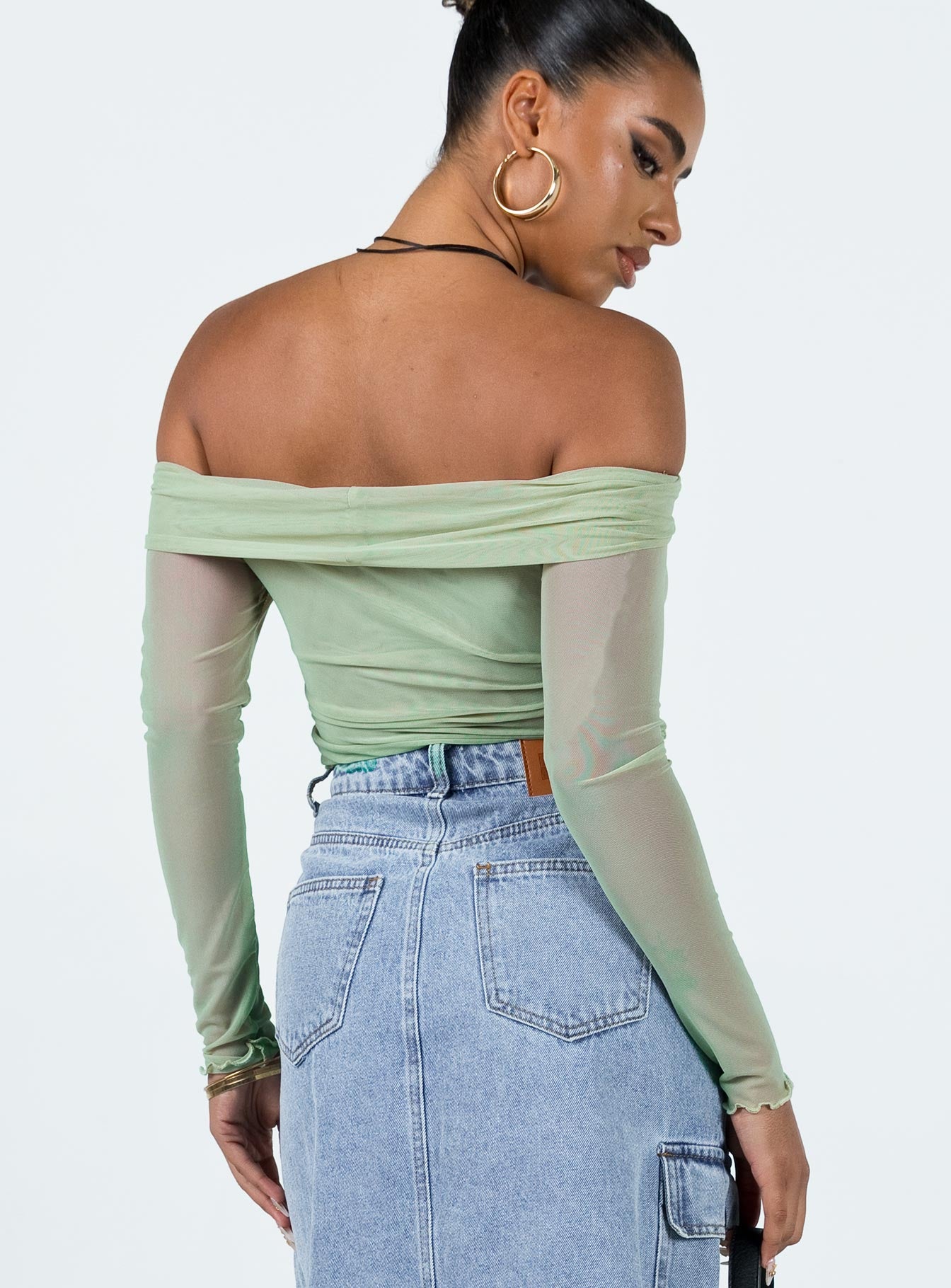 Gryce Off The Shoulder Top Green - Image 5