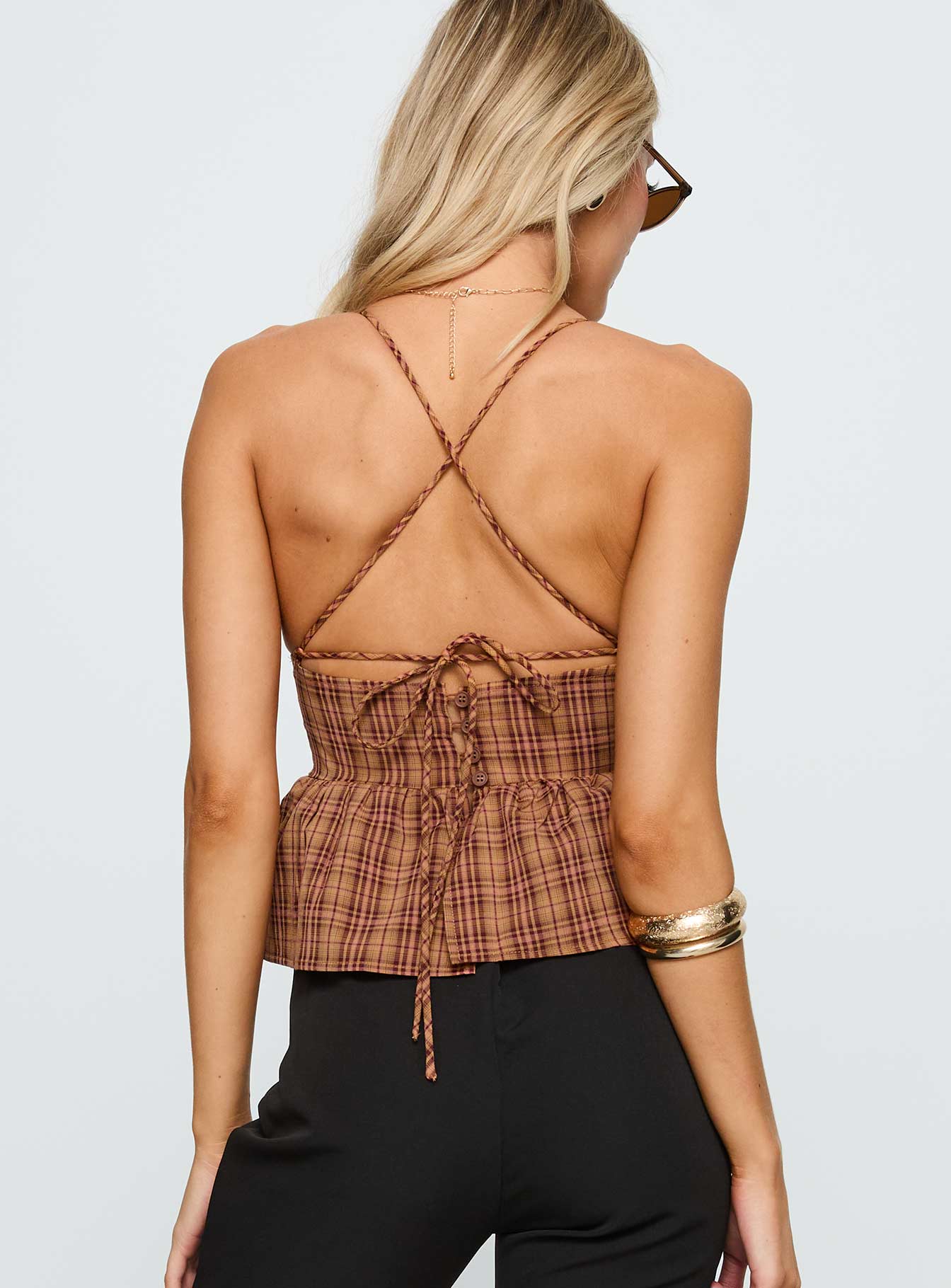Croatia Frill Top Brown Check - Image 4