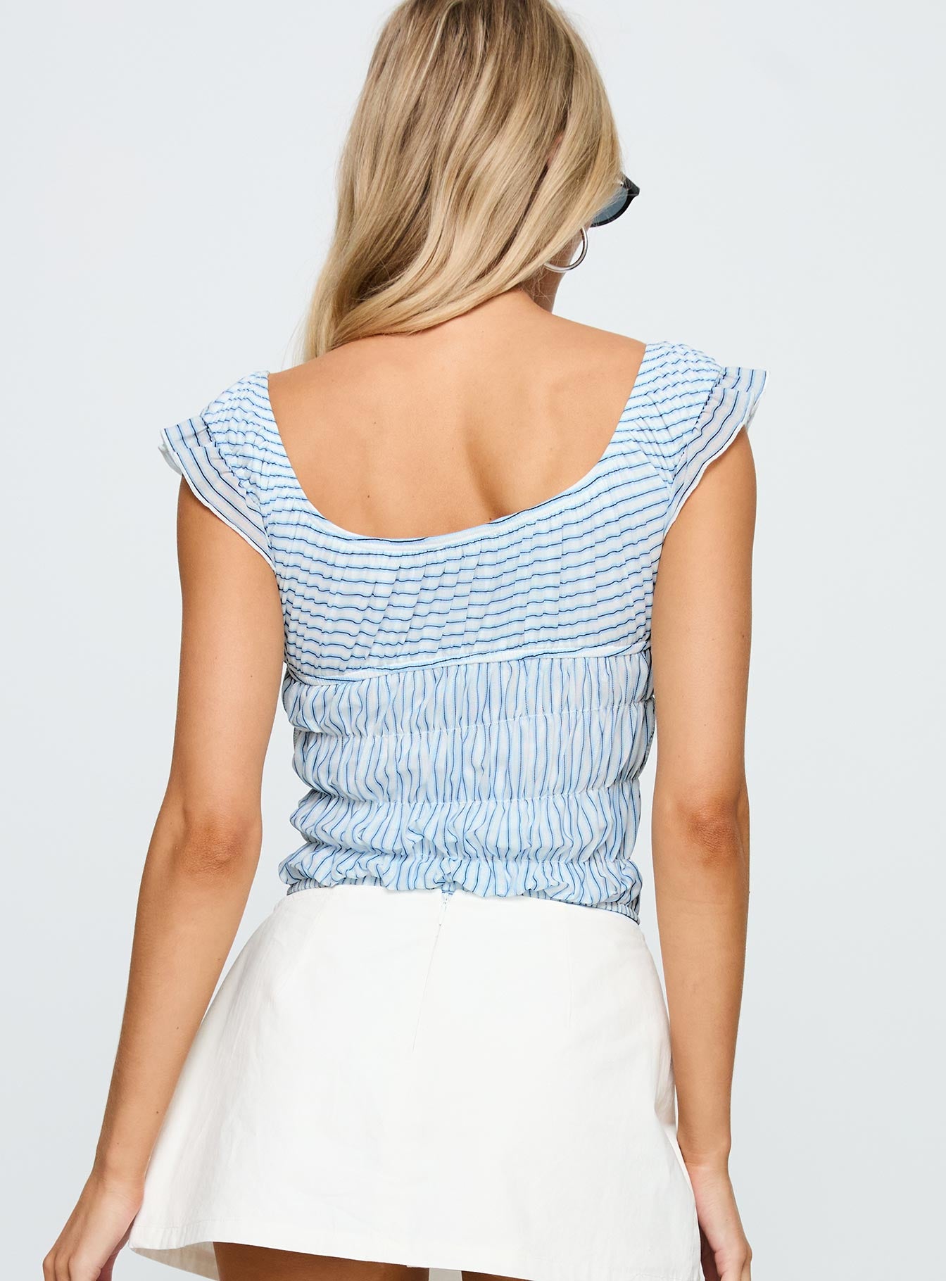 Ahead Of Myself Off Shoulder Bodysuit Blue Stripe - Image 5
