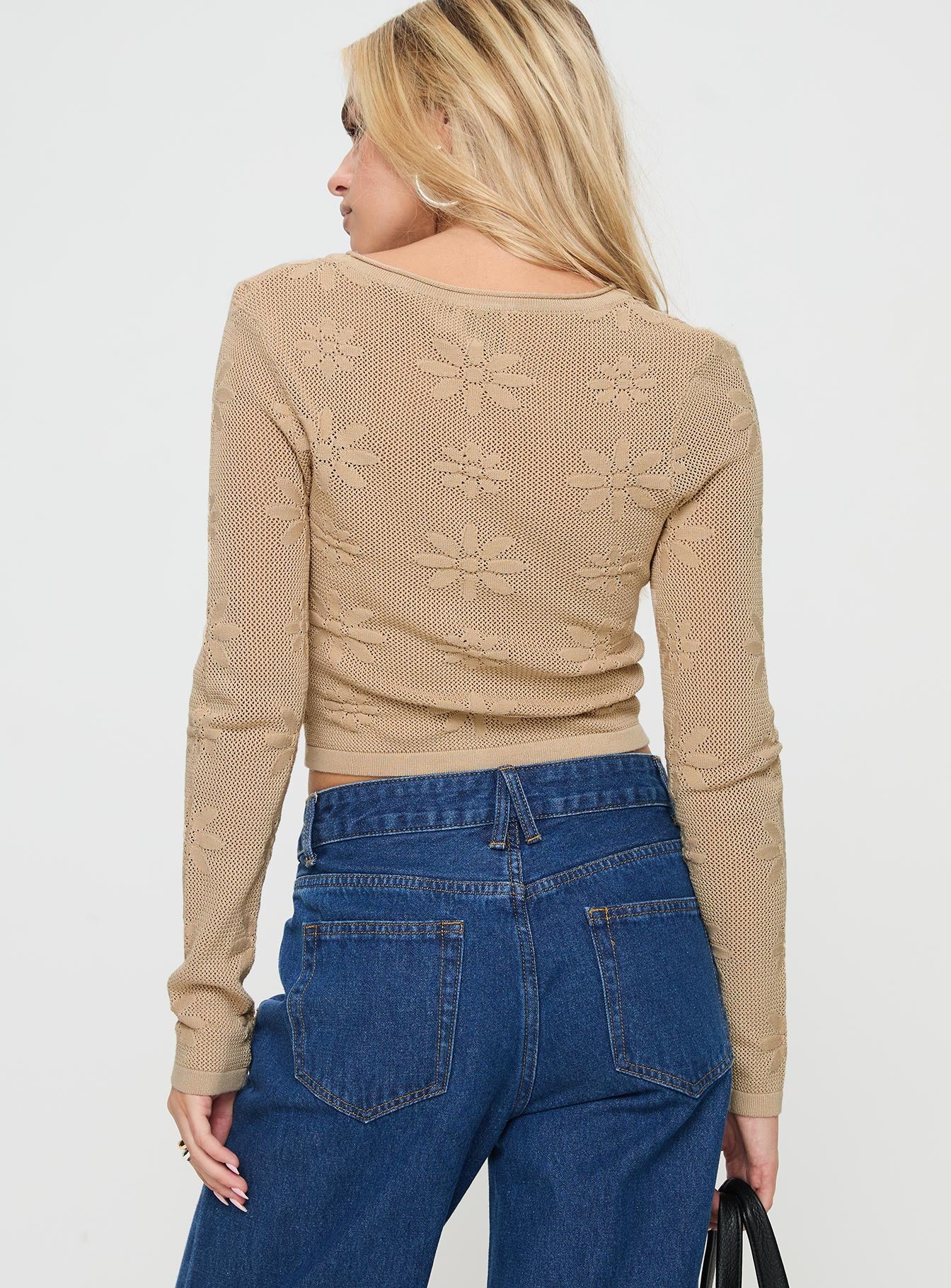 Flolie Long Sleeve Top Beige - Image 4