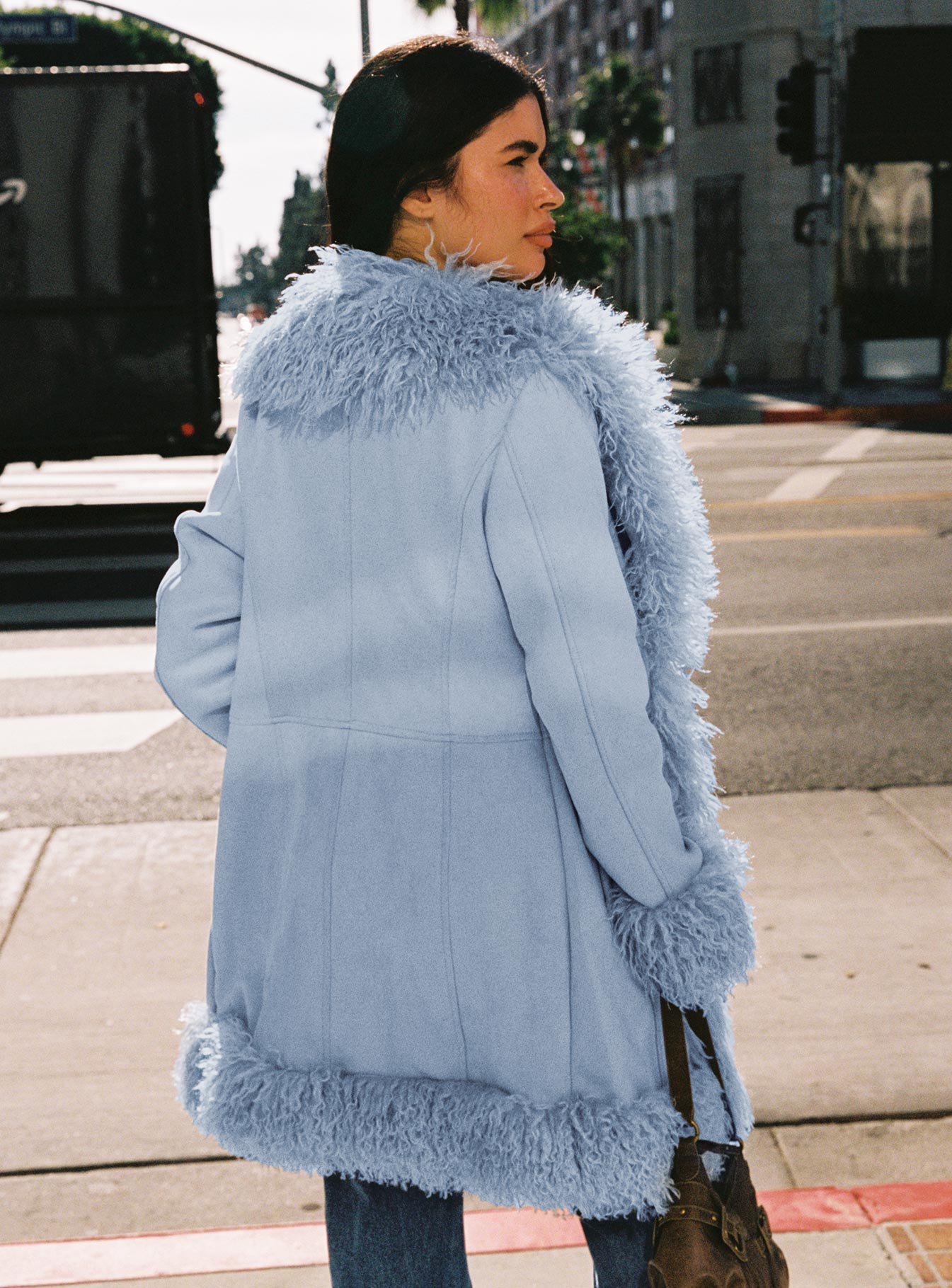 Josefina Faux Fur Detail Jacket Blue - Image 4