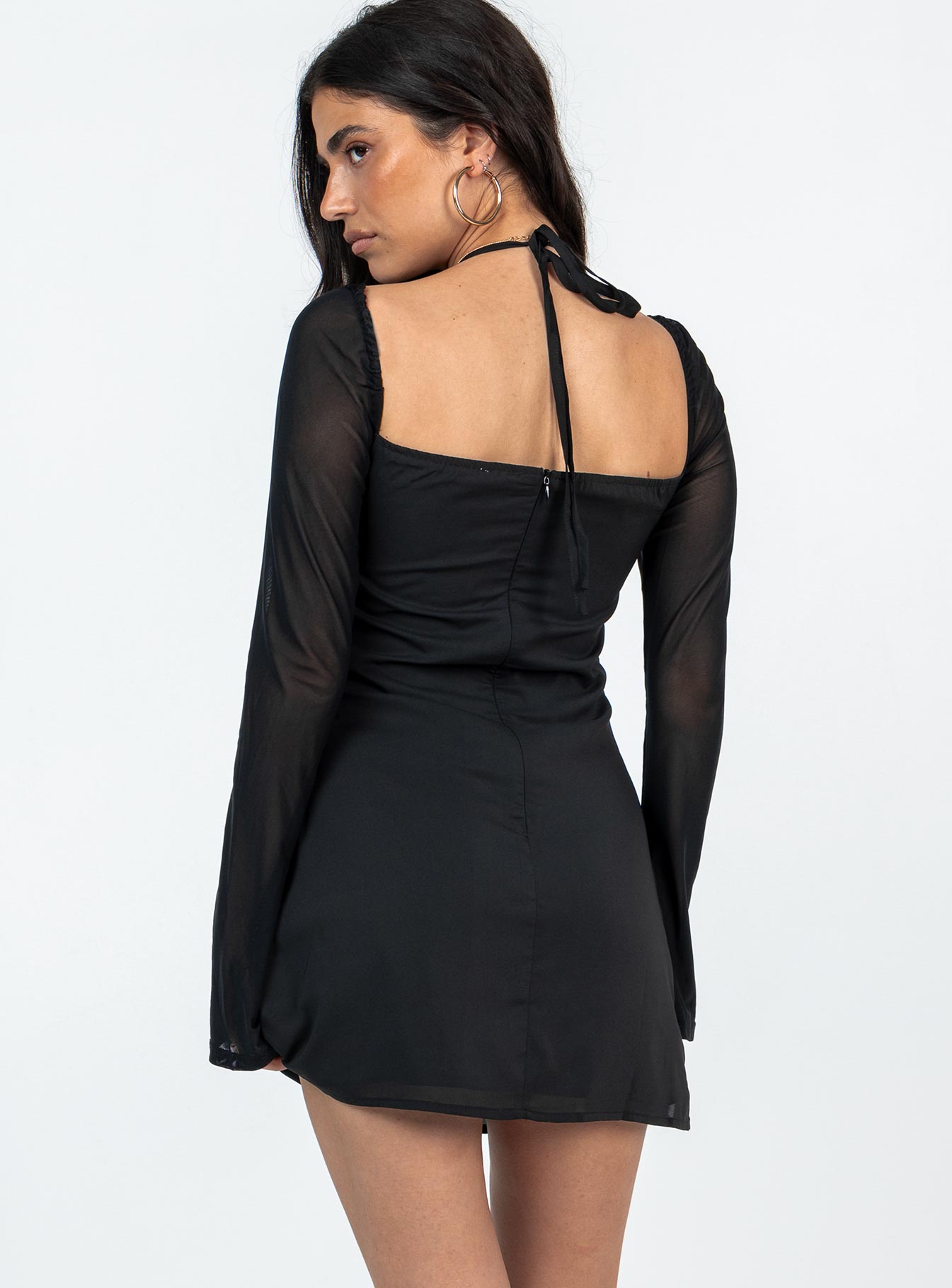 Dyer Sheer Sleeve Mini Dress Black Petite - Image 5