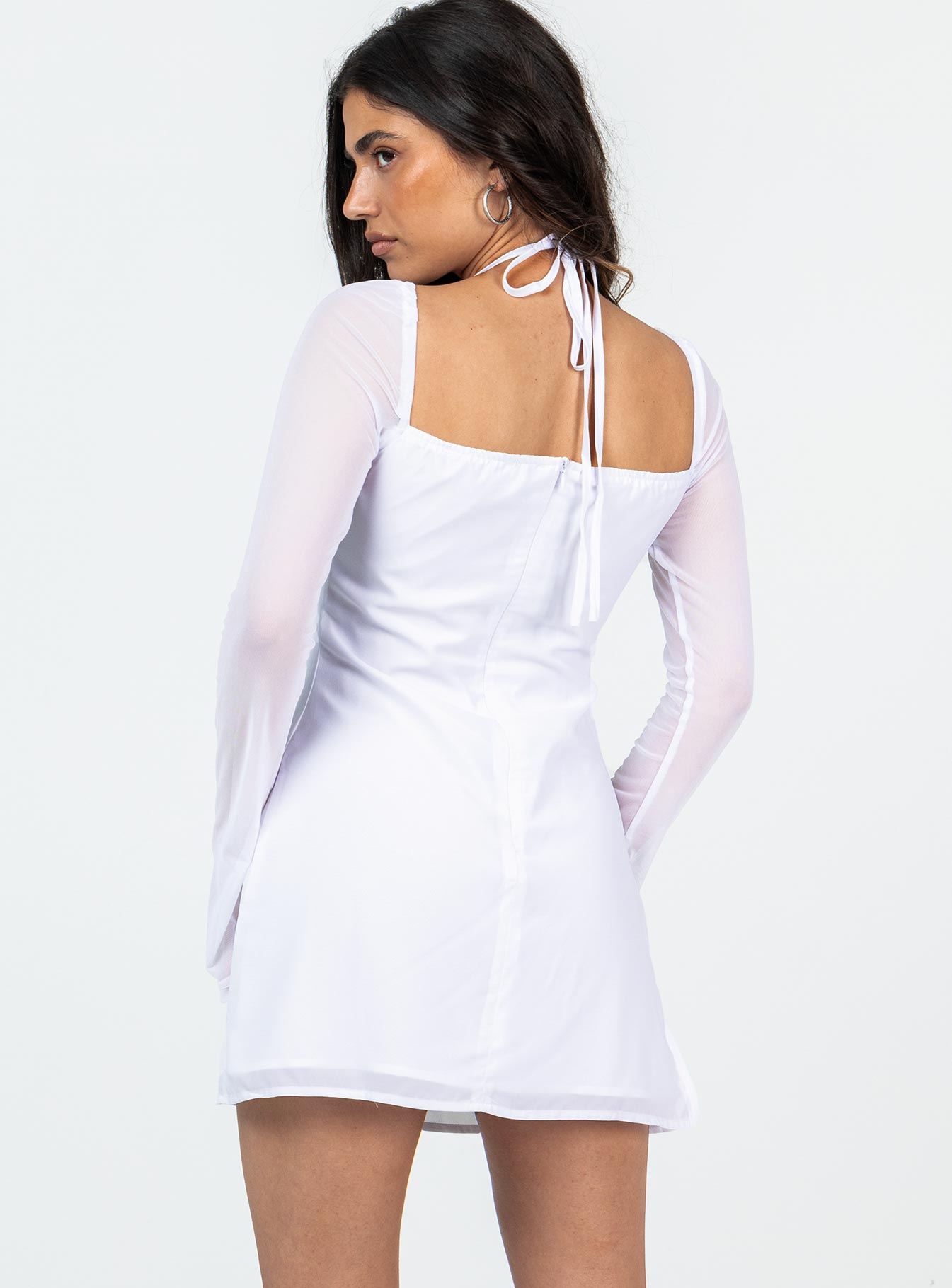 Dyer Sheer Sleeve Mini Dress White Petite - Image 5