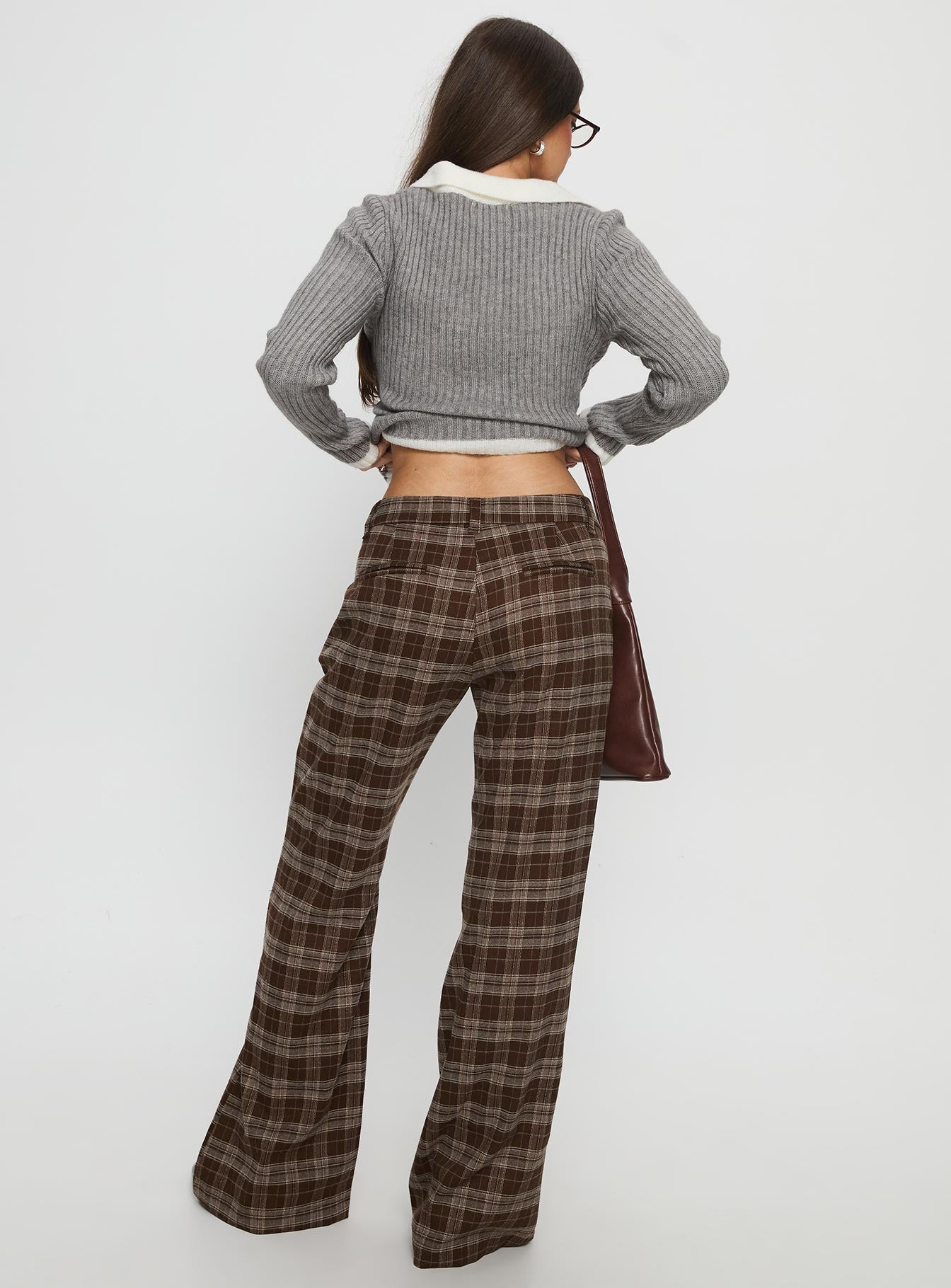 Emiroki Straight Leg Pants Brown Check - Image 5