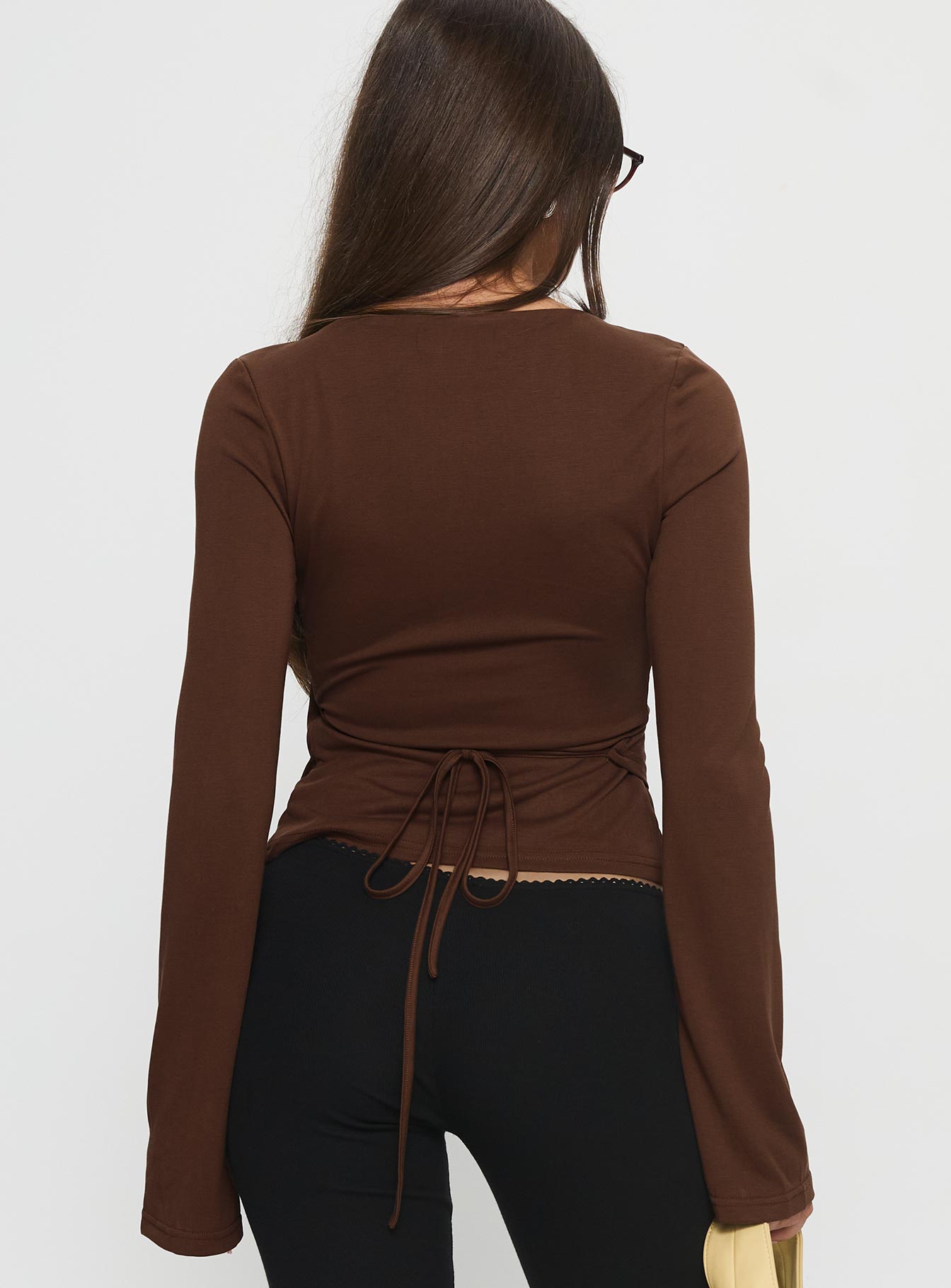 Stefanee Long Sleeve Wrap Top Brown - Image 5