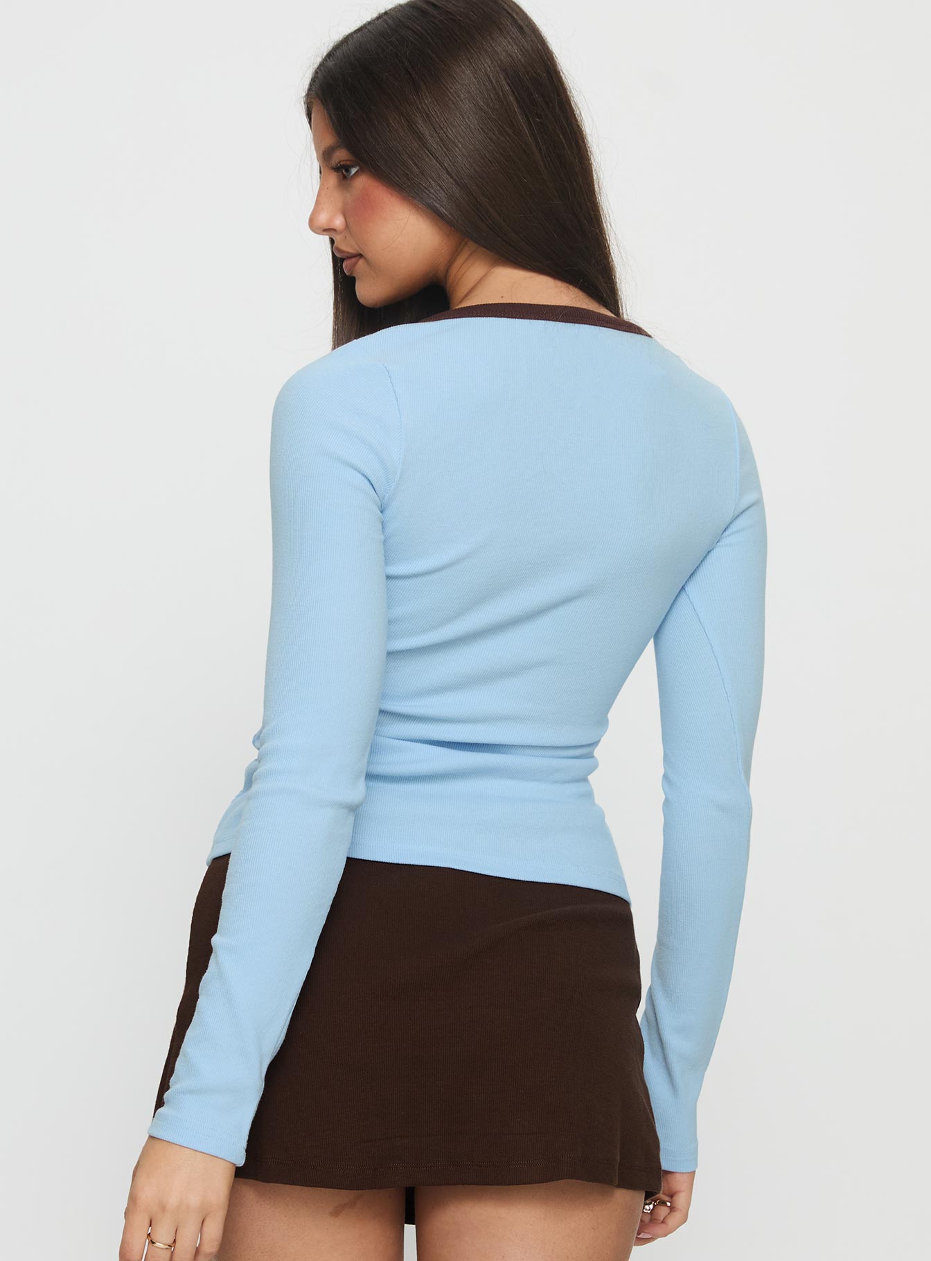 Baseline V Neck Long Sleeve Top Blue / Brown - Image 5