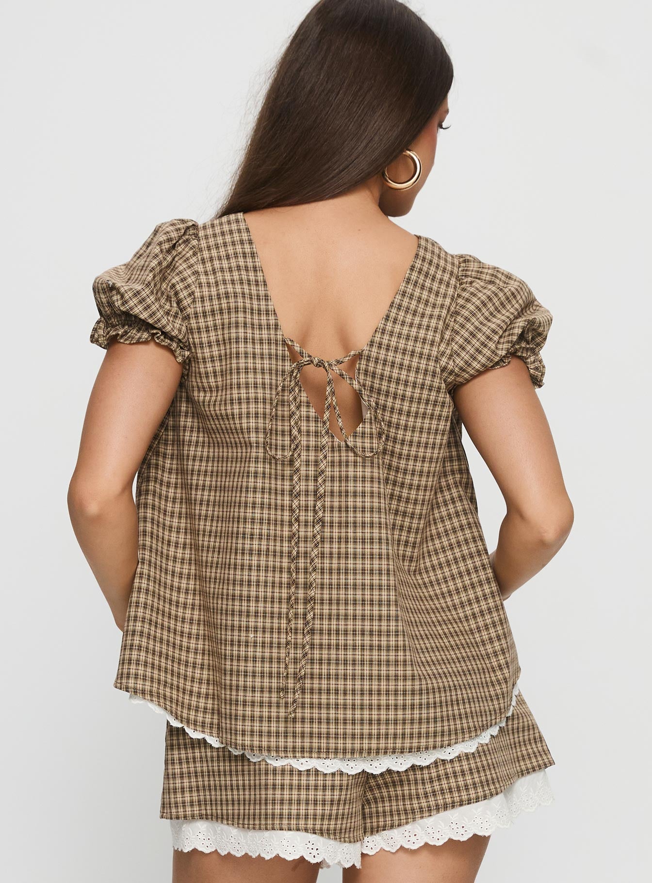 Chandelier Babydoll Top Brown Check - Image 5