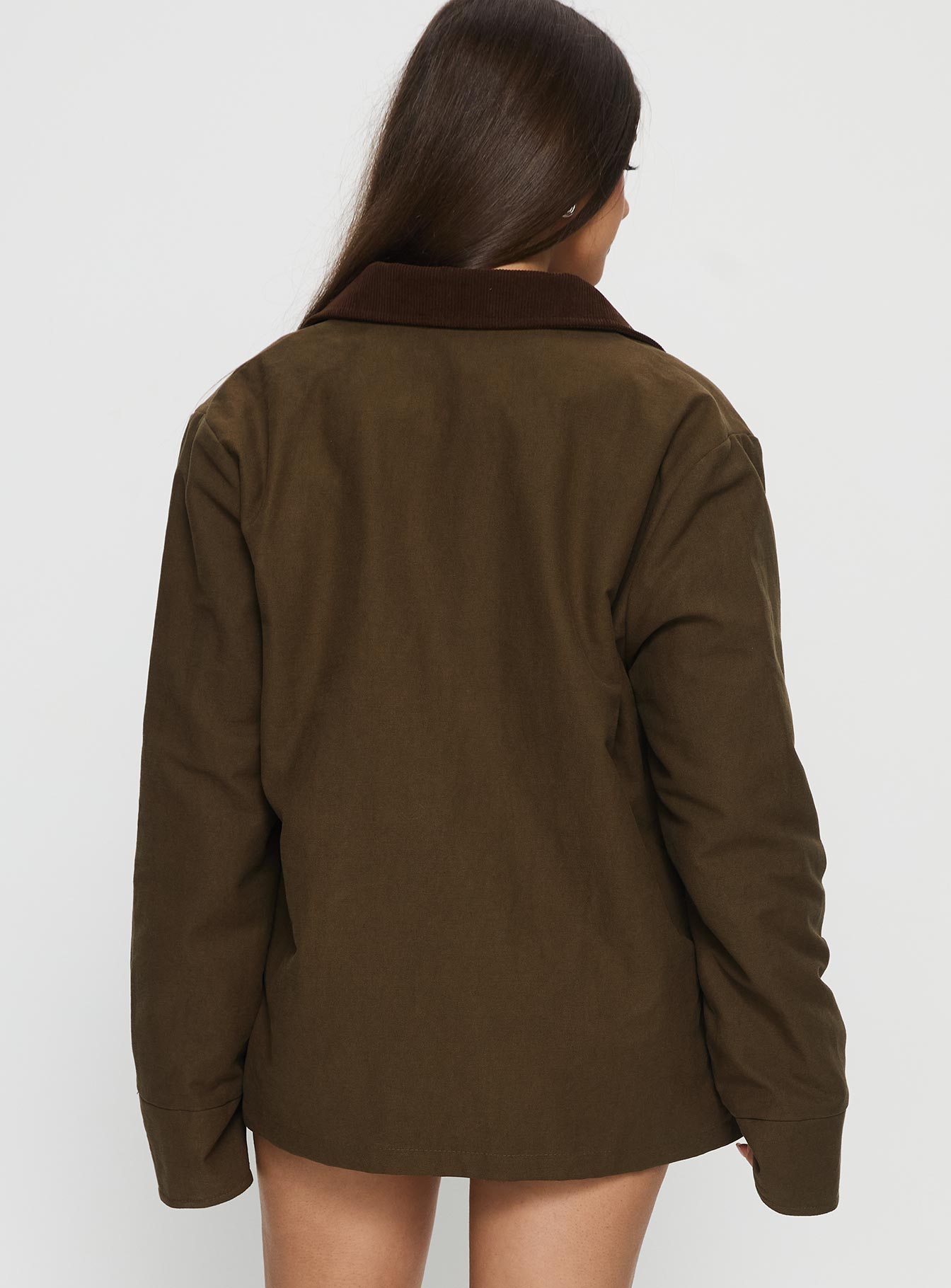 Livya Contrast Collar Utility Jacket Khaki - Image 5