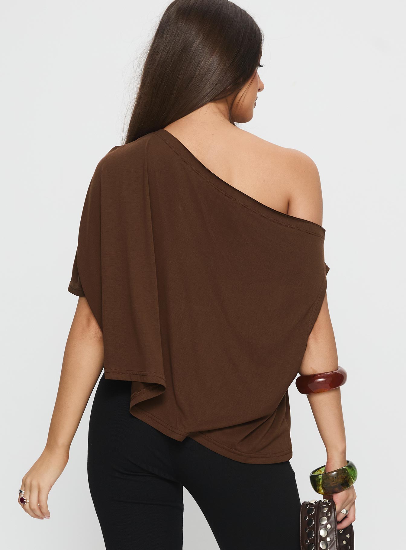 Passerby Asymmetrical Off Shoulder Top Brown - Image 5