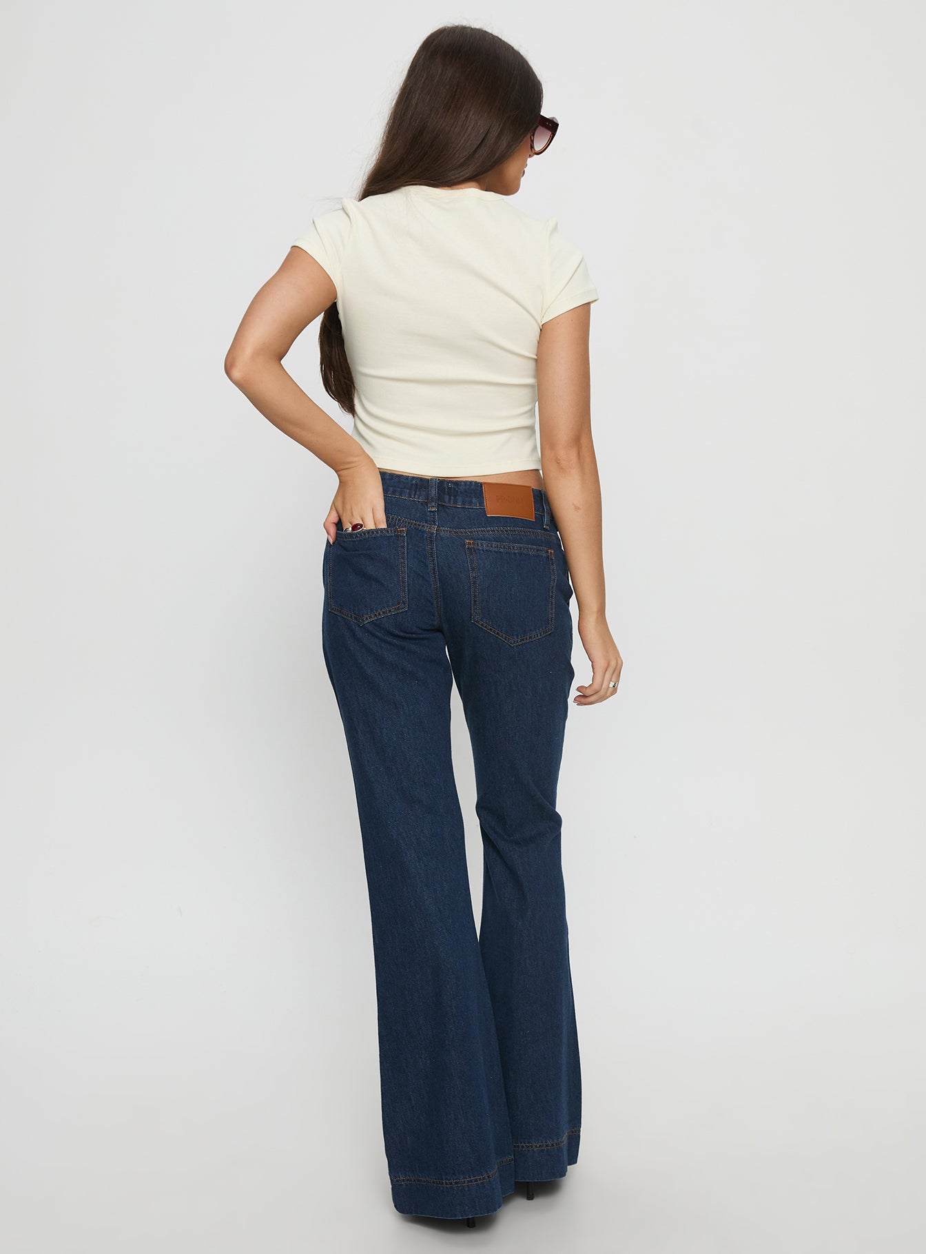 Acapulco Low Rise Flare Jeans Dark Blue Wash - Image 5