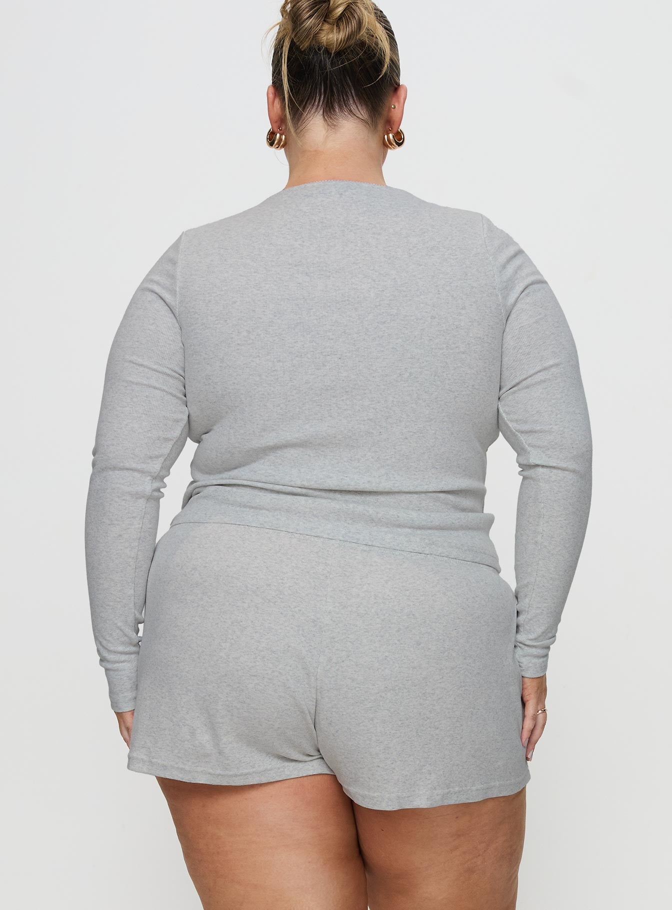 Sleepytea Rib Sleep Long Sleeve Top Grey Curve - Image 5