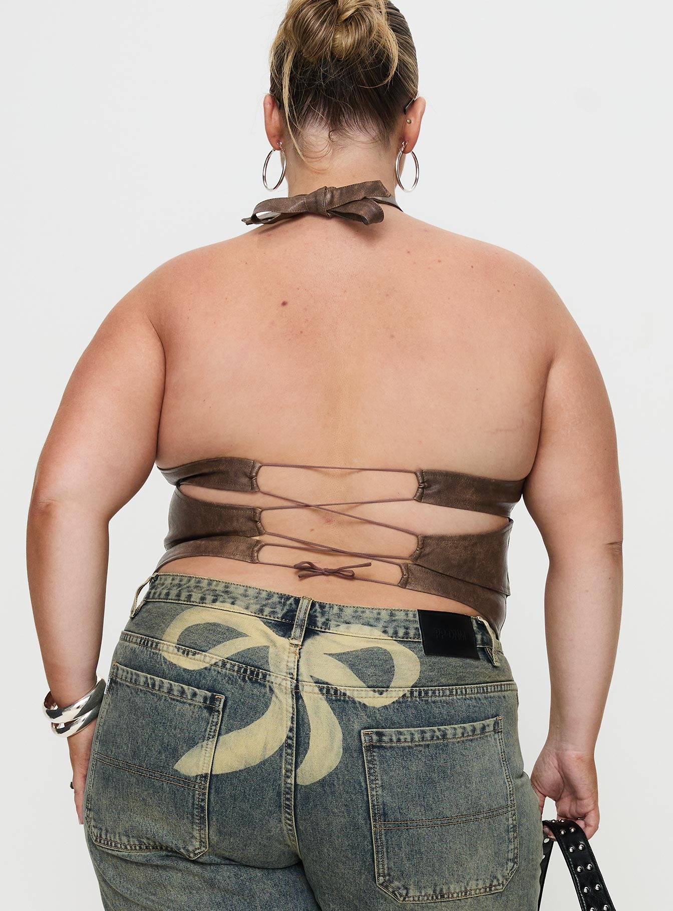 Treat You Better Ring Detail Faux Leather Top Brown Curve - Image 5