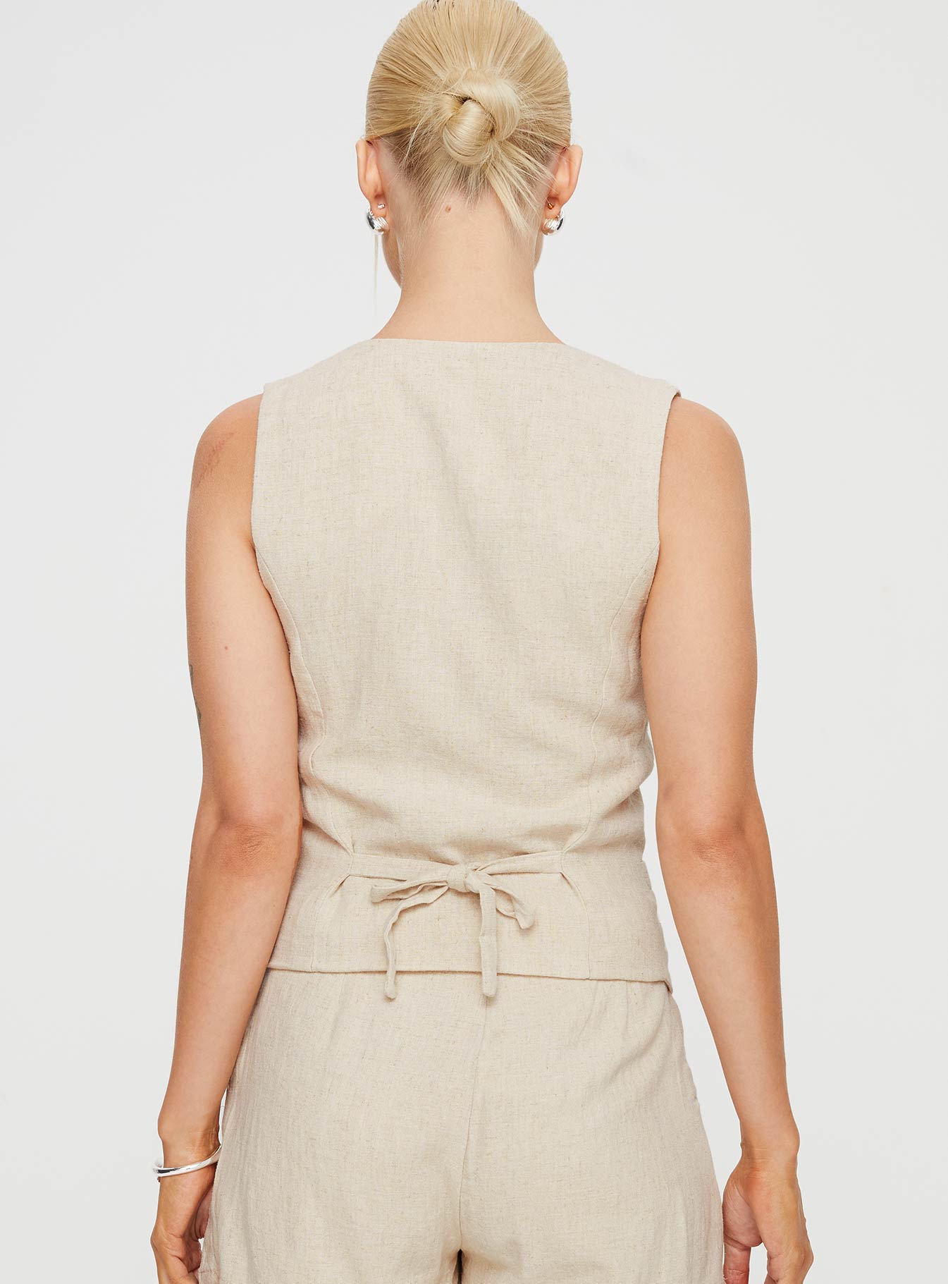 Ginger Linen Blend Vest Beige - Image 8