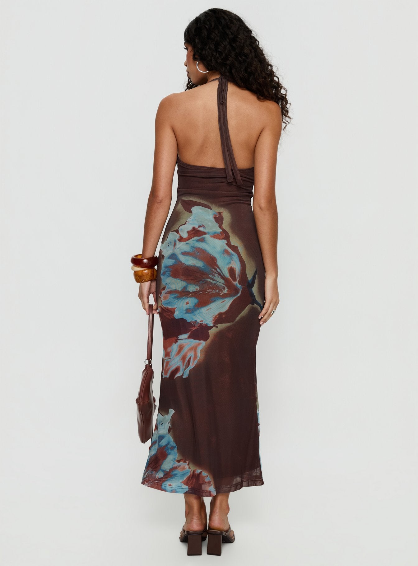 Maritsa Halter Beaded Maxi Dress Brown Floral - Image 5