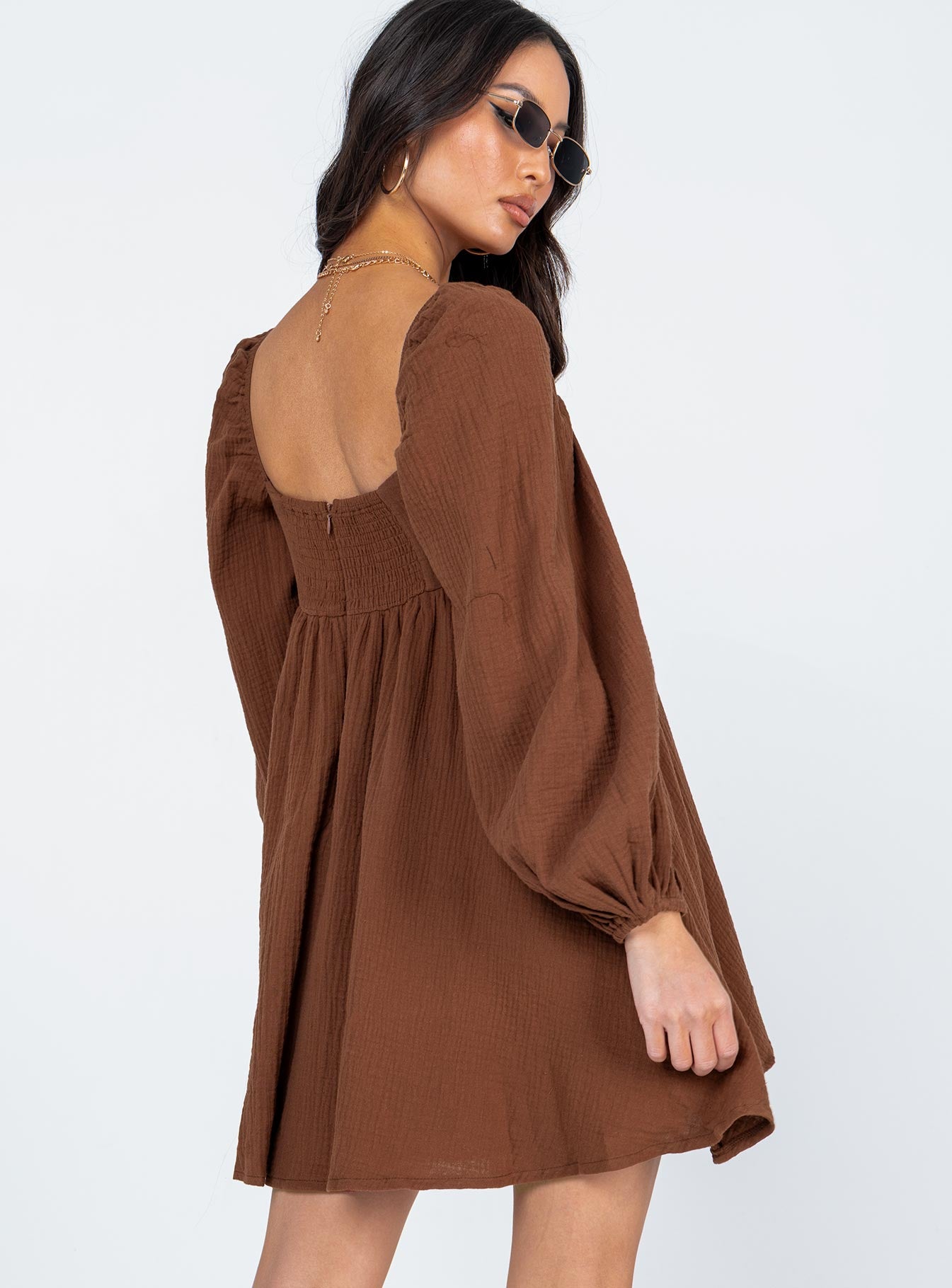 Lorna Long Sleeve Mini Dress Brown - Image 4
