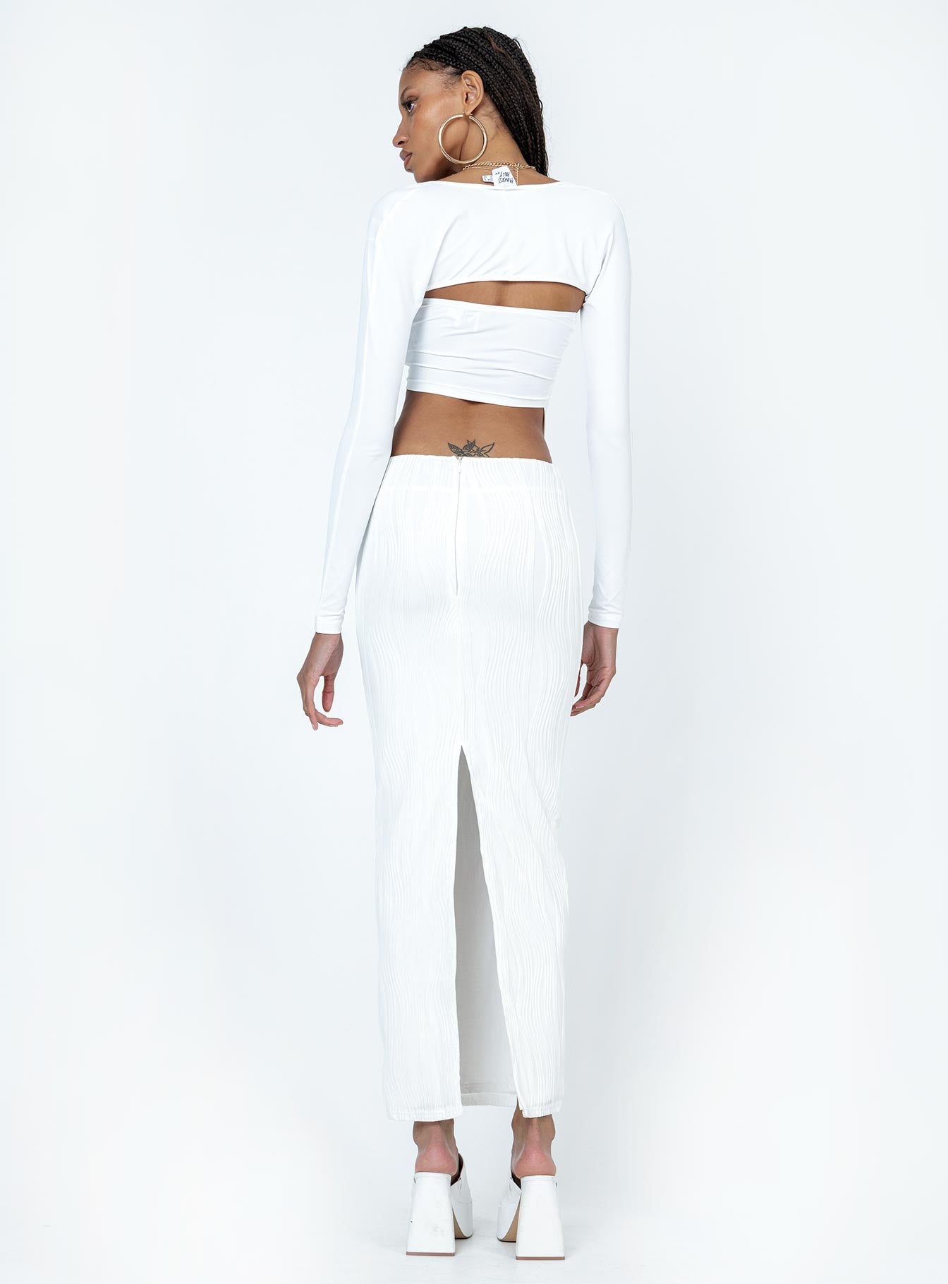 Echo Low Waist Knitted Maxi Skirt White - Image 5