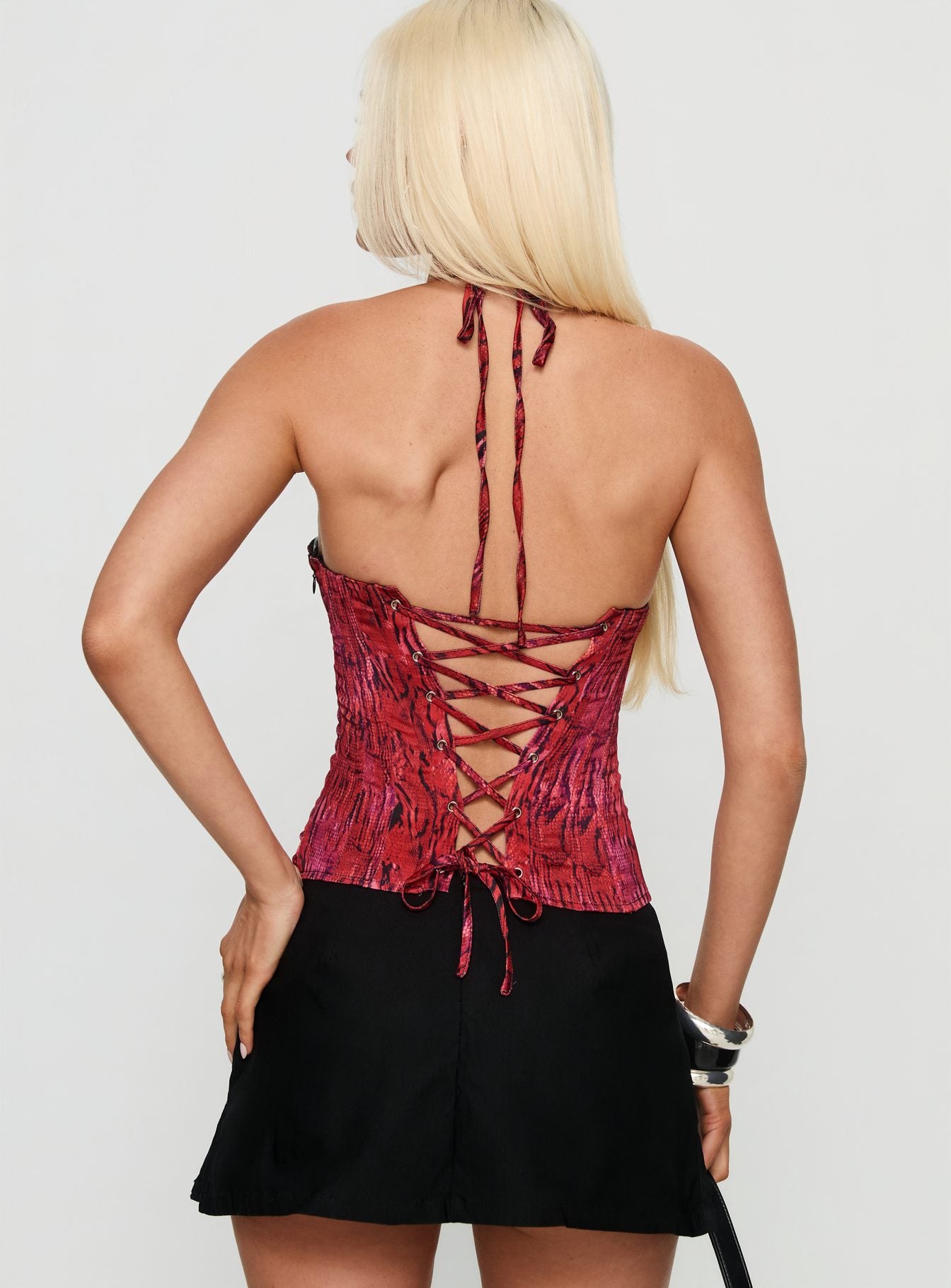 Joylene Lace Up Corset Red / Black - Image 5