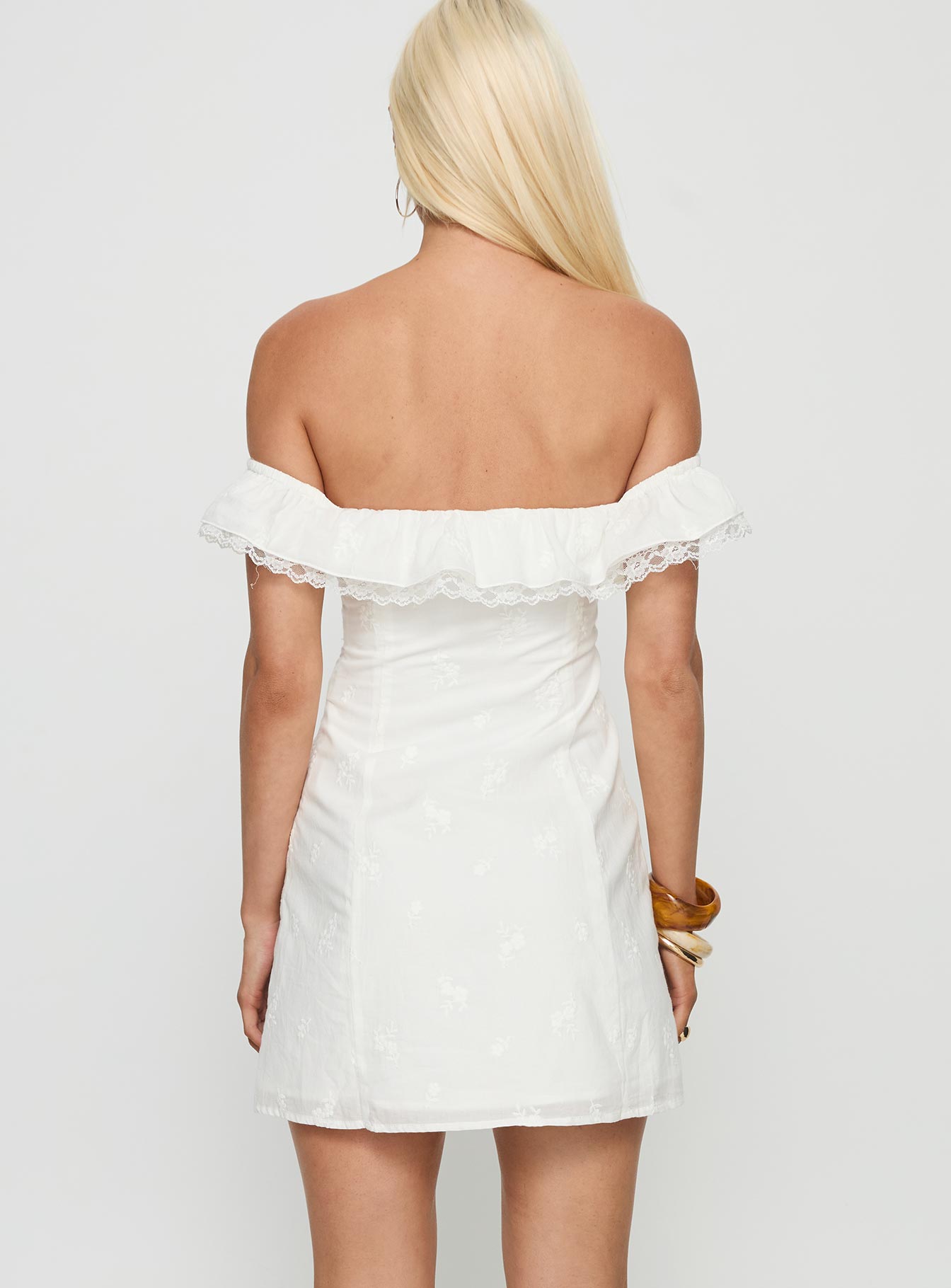 Lilybet Off Shoulder Embroidered Mini Dress White - Image 5
