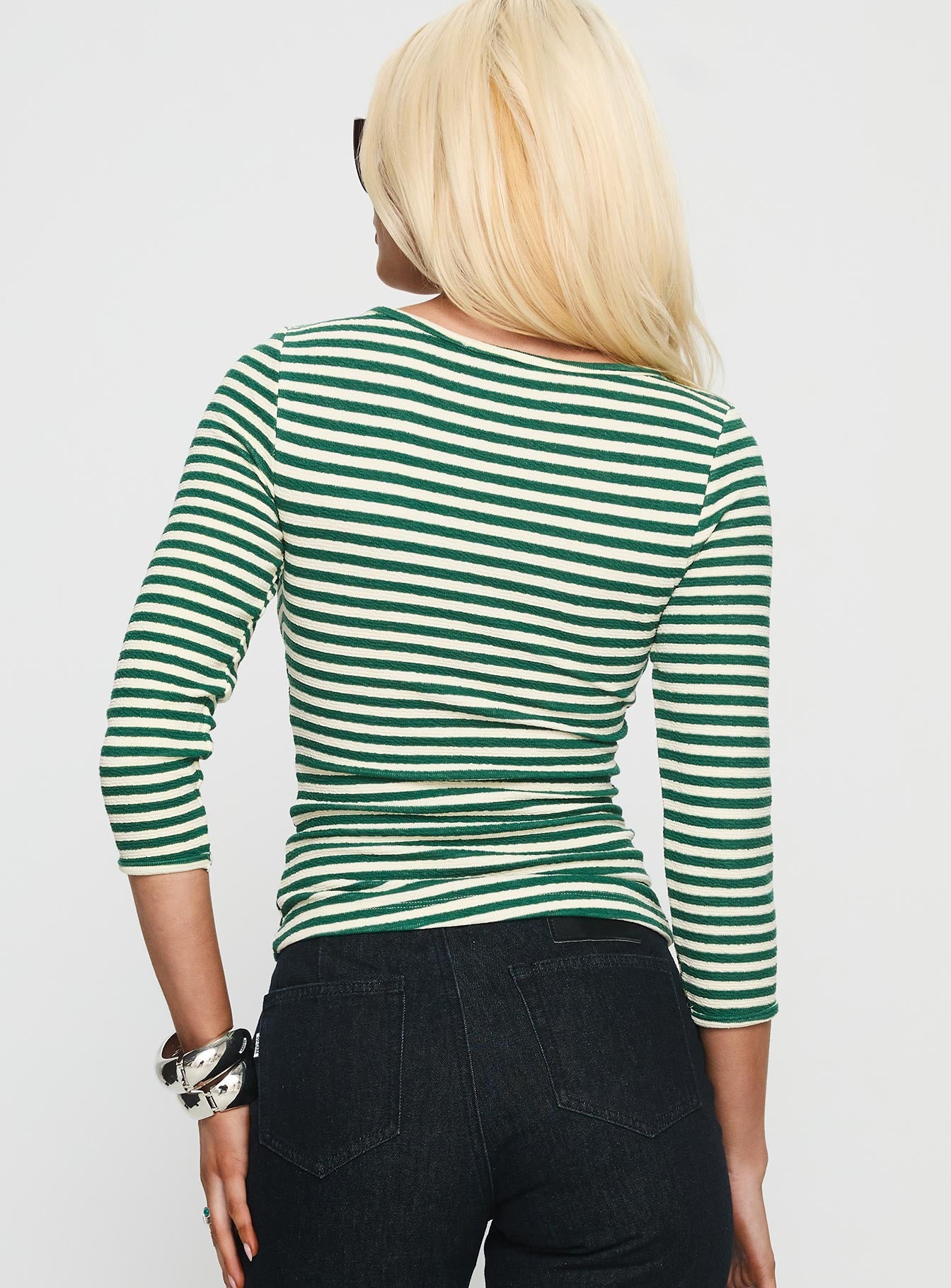 Missouri 3/4 Sleeve Textured Top Green Stripe - Image 5