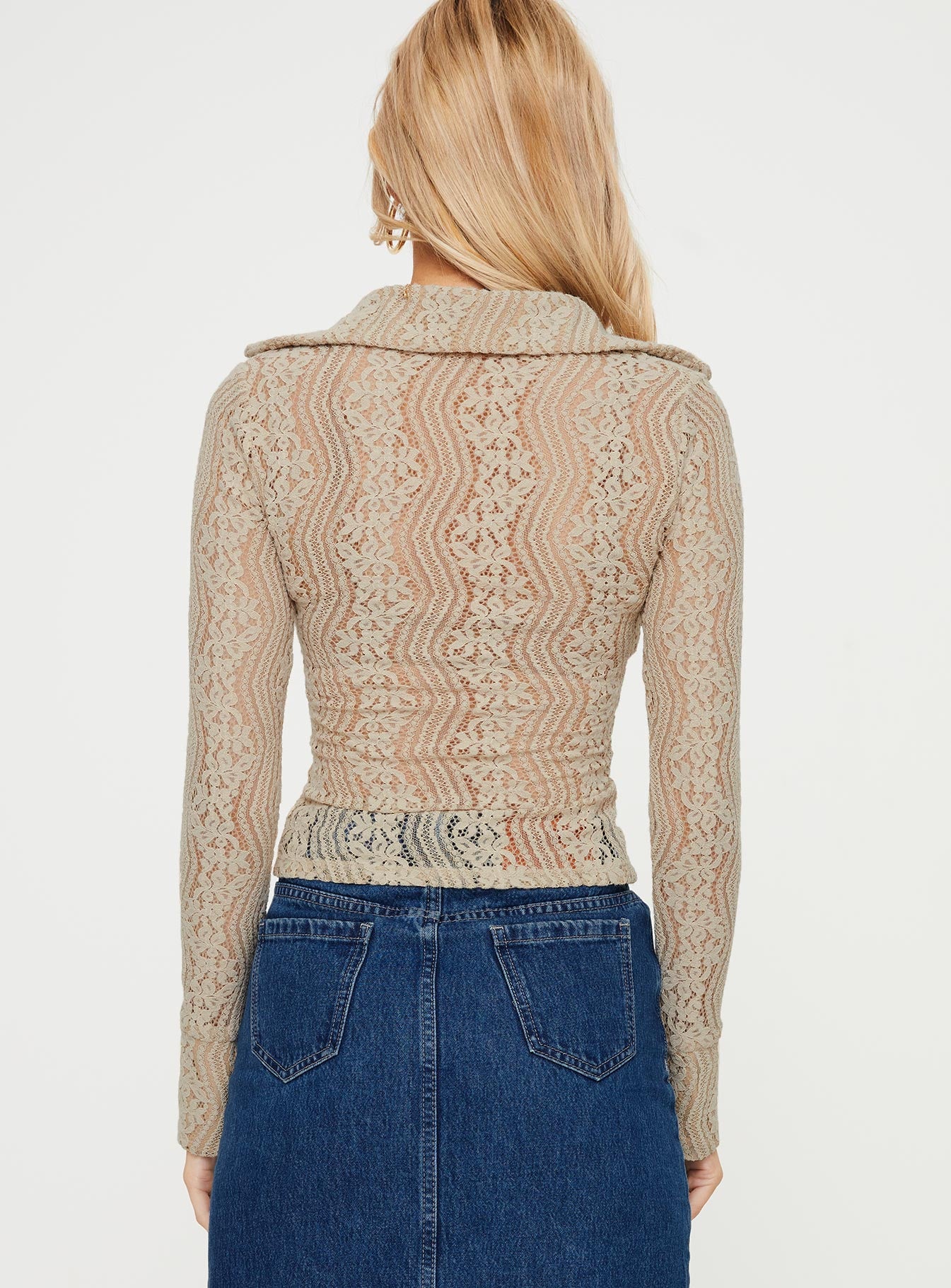 Dellini Long Sleeve Top Beige - Image 4