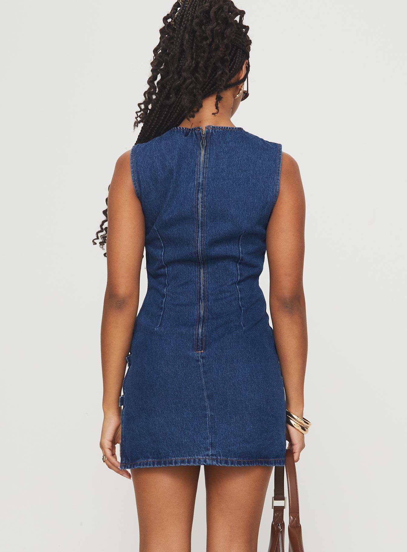 Eilein Sculpted Denim Mini Dress Dark Wash - Image 5