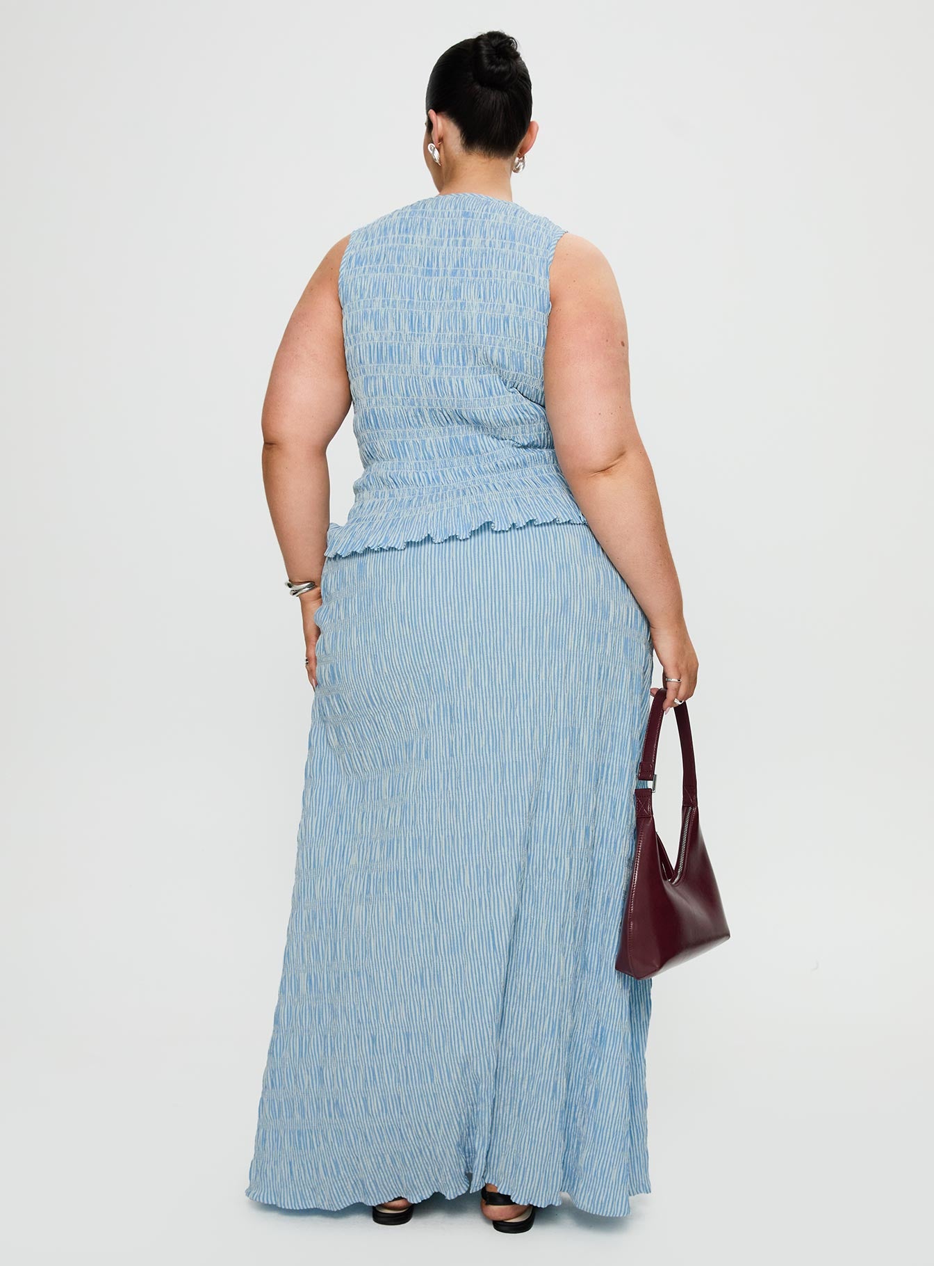 Songbird Shirred Maxi Dress Blue Curve - Image 5