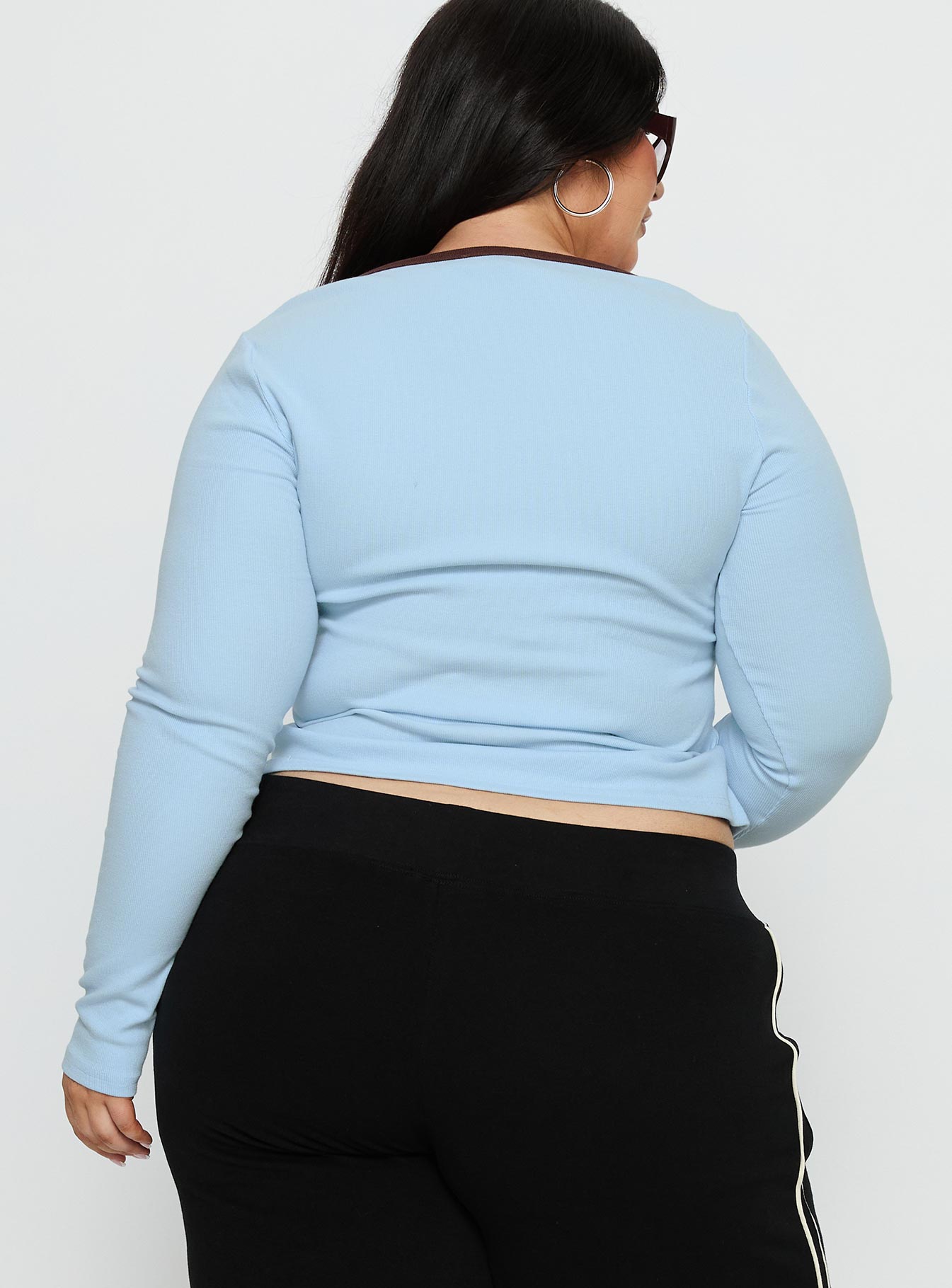 Baseline V Neck Long Sleeve Top Blue / Brown Curve - Image 5