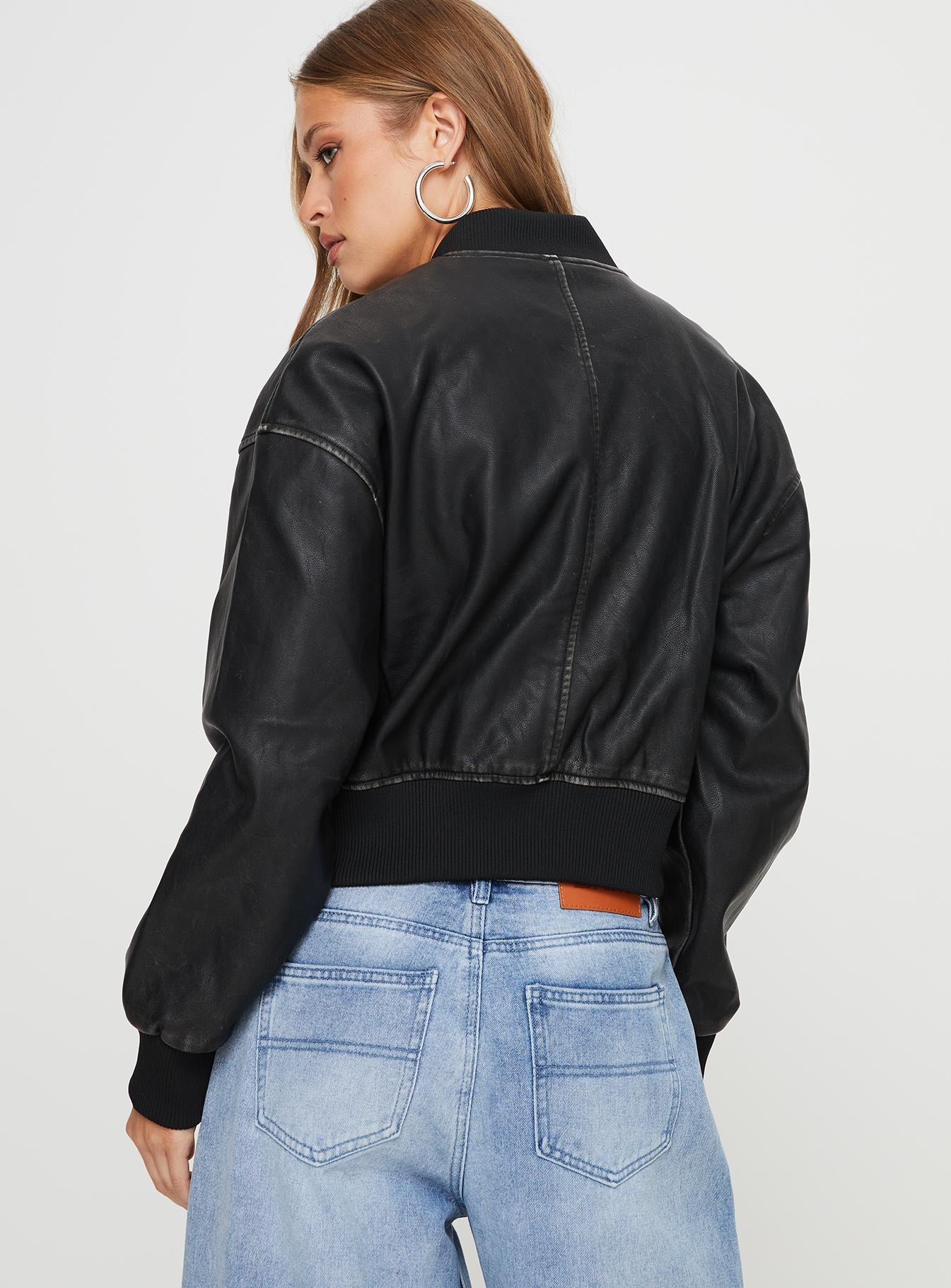Sweet Disaster Faux Leather Cropped Bomber Jacket Black - Image 5