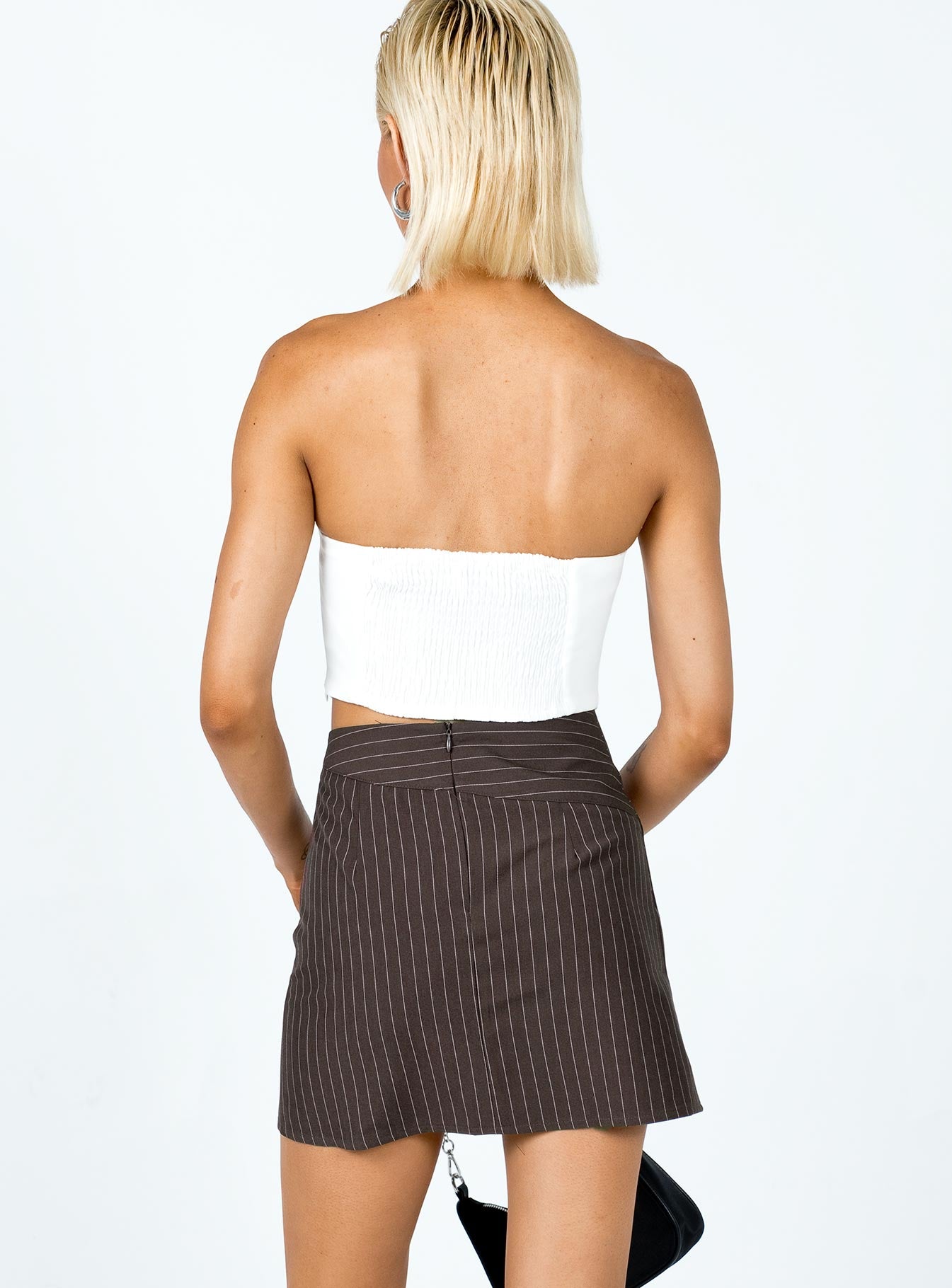 Neo Pinstripe Mini Skirt Brown - Image 5