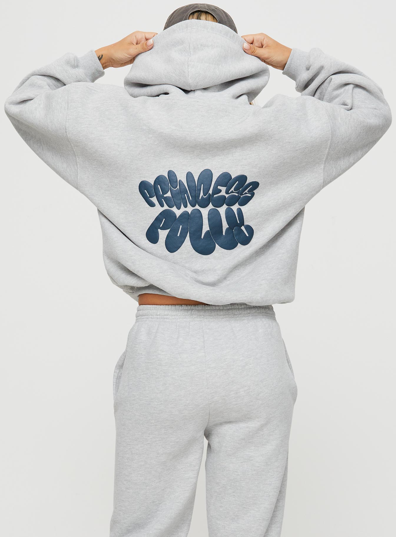 Princess Polly Hooded Sweatshirt Bubble Text Grey Marle / Slate - Image 5