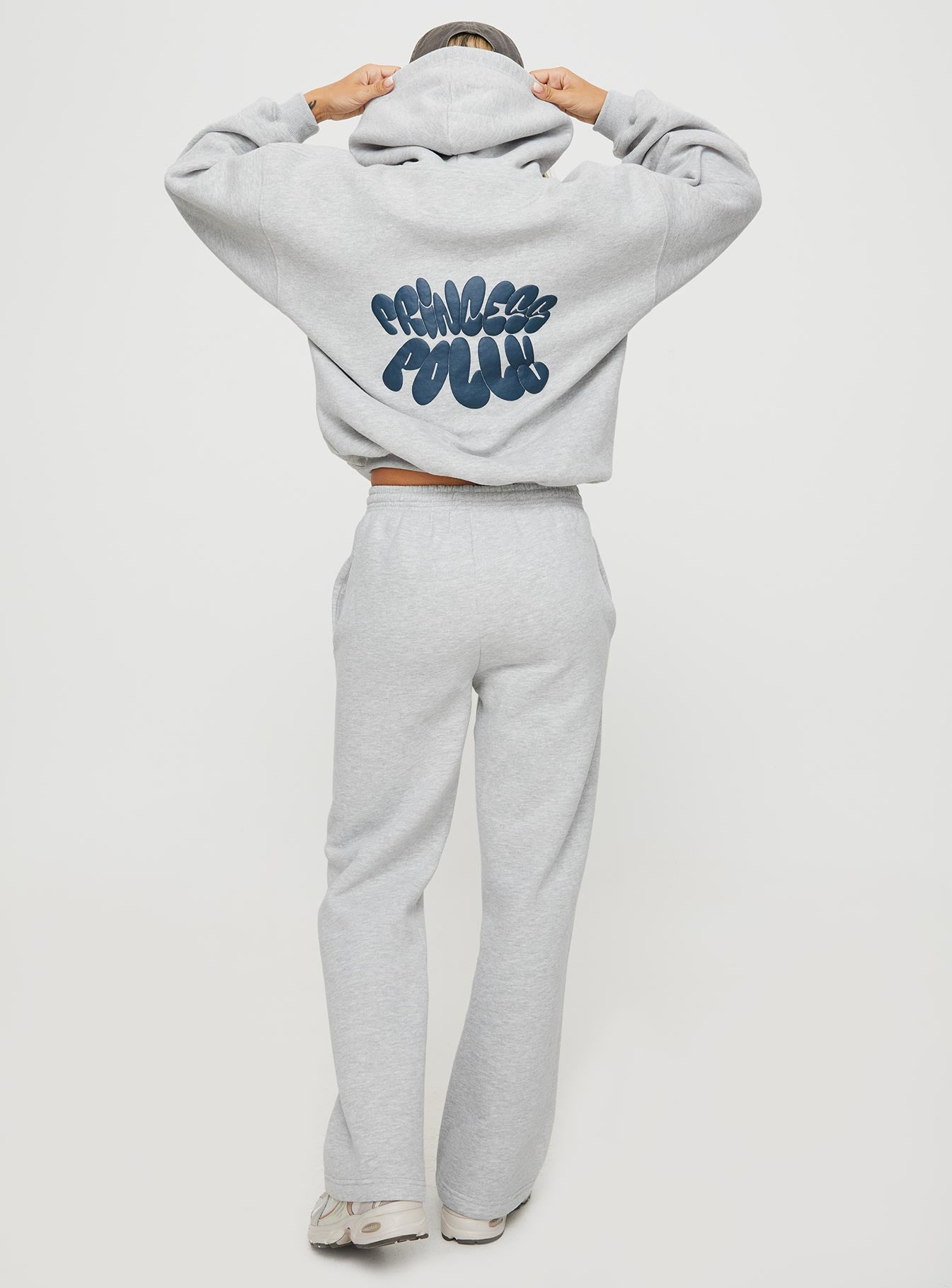 Princess Polly Straight Leg Track Pants Text Grey Marle - Image 5
