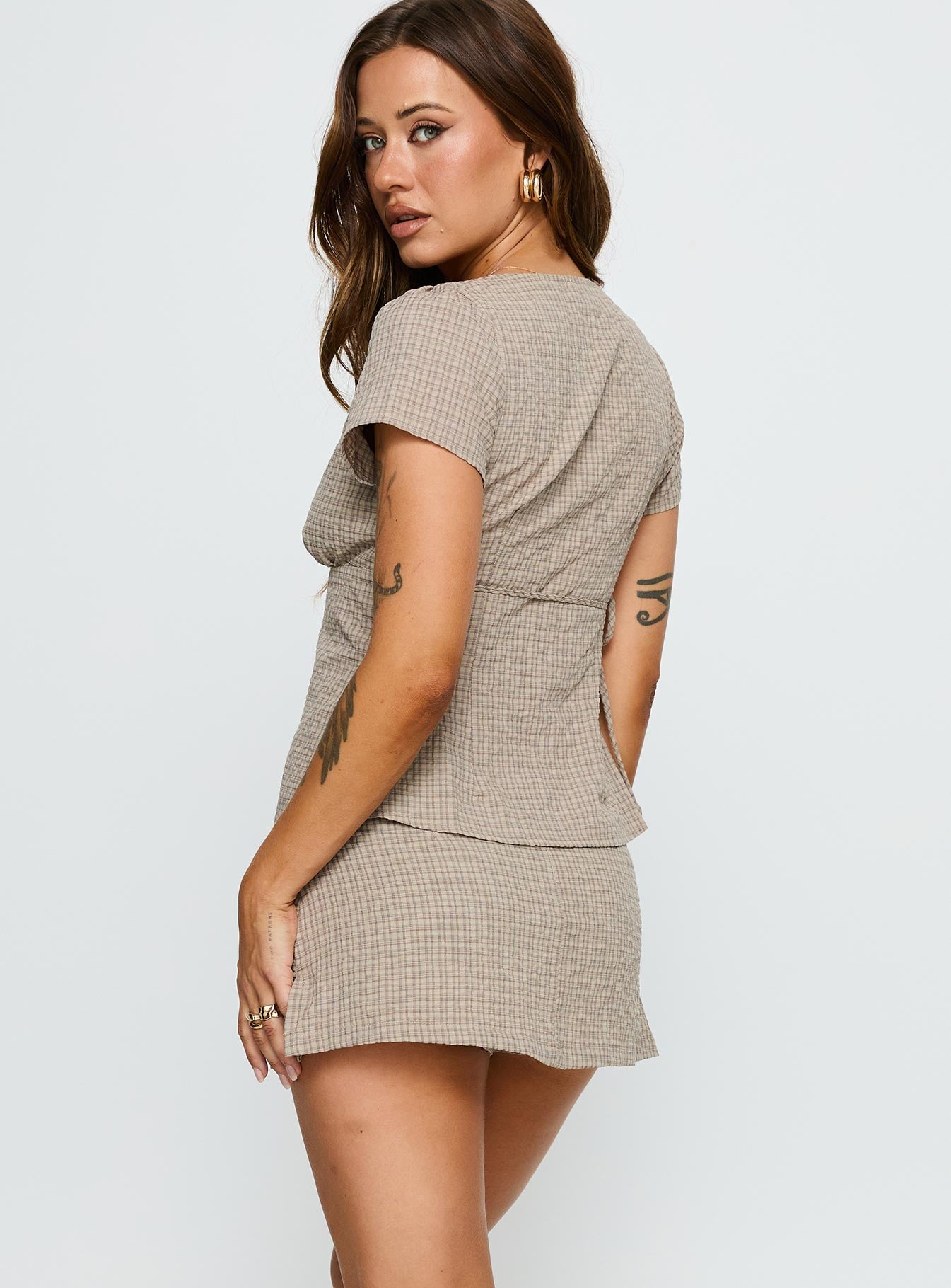 Emmilou Wrap Set Brown Check - Image 5