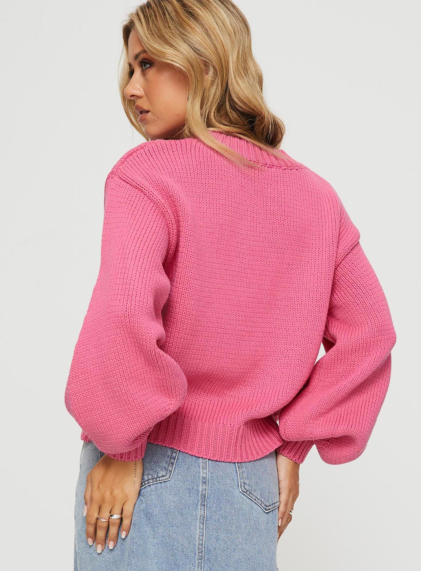 Harmony Balloon Sleeve Knit Sweater Pop Pink - Image 5