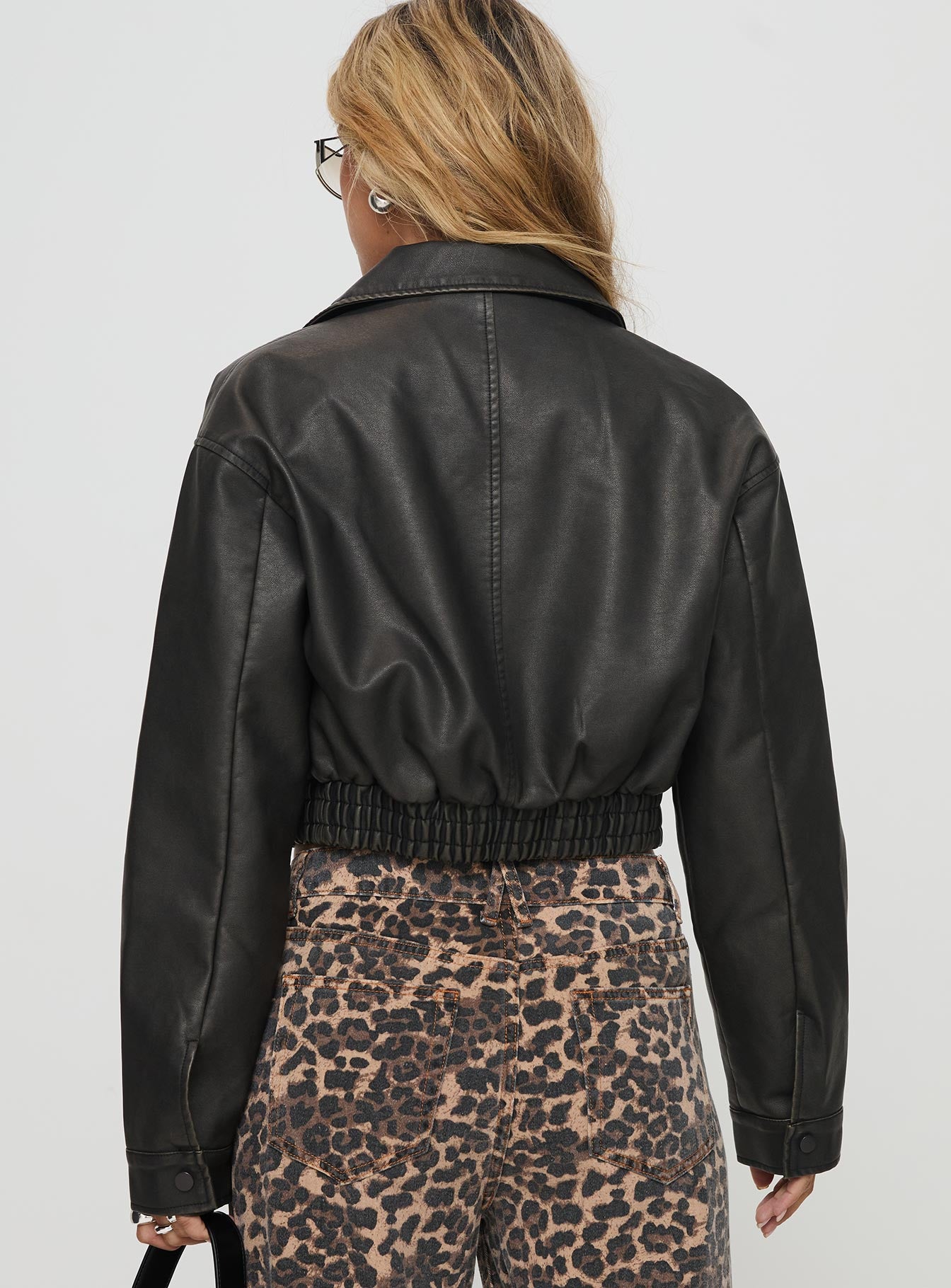 Eavar Faux Leather Jacket Washed Black - Image 4