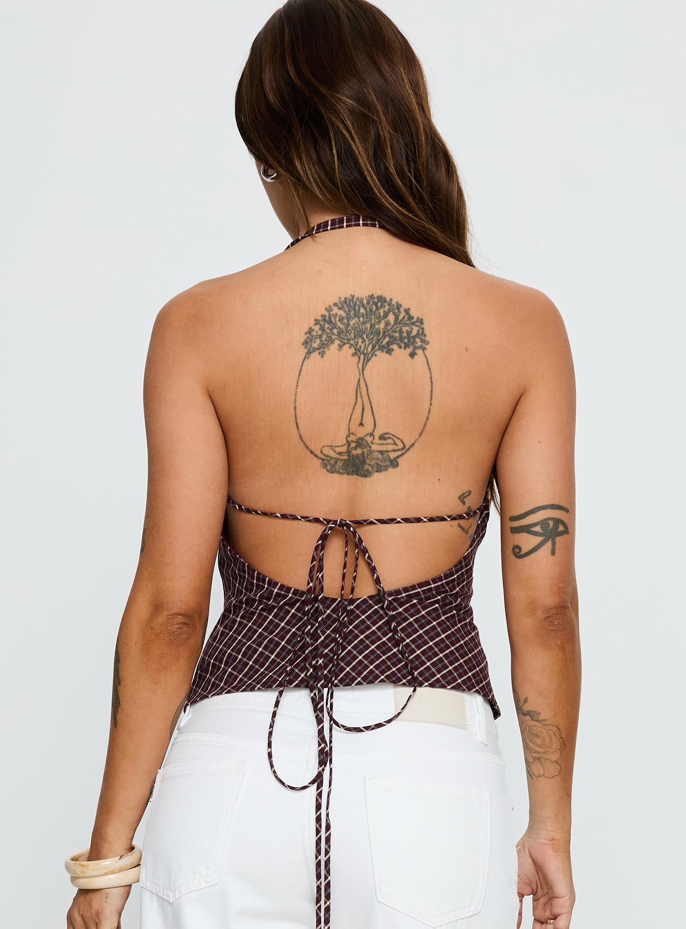 Gaybriel Cowl Neck Low Back Top Wine Check - Image 5