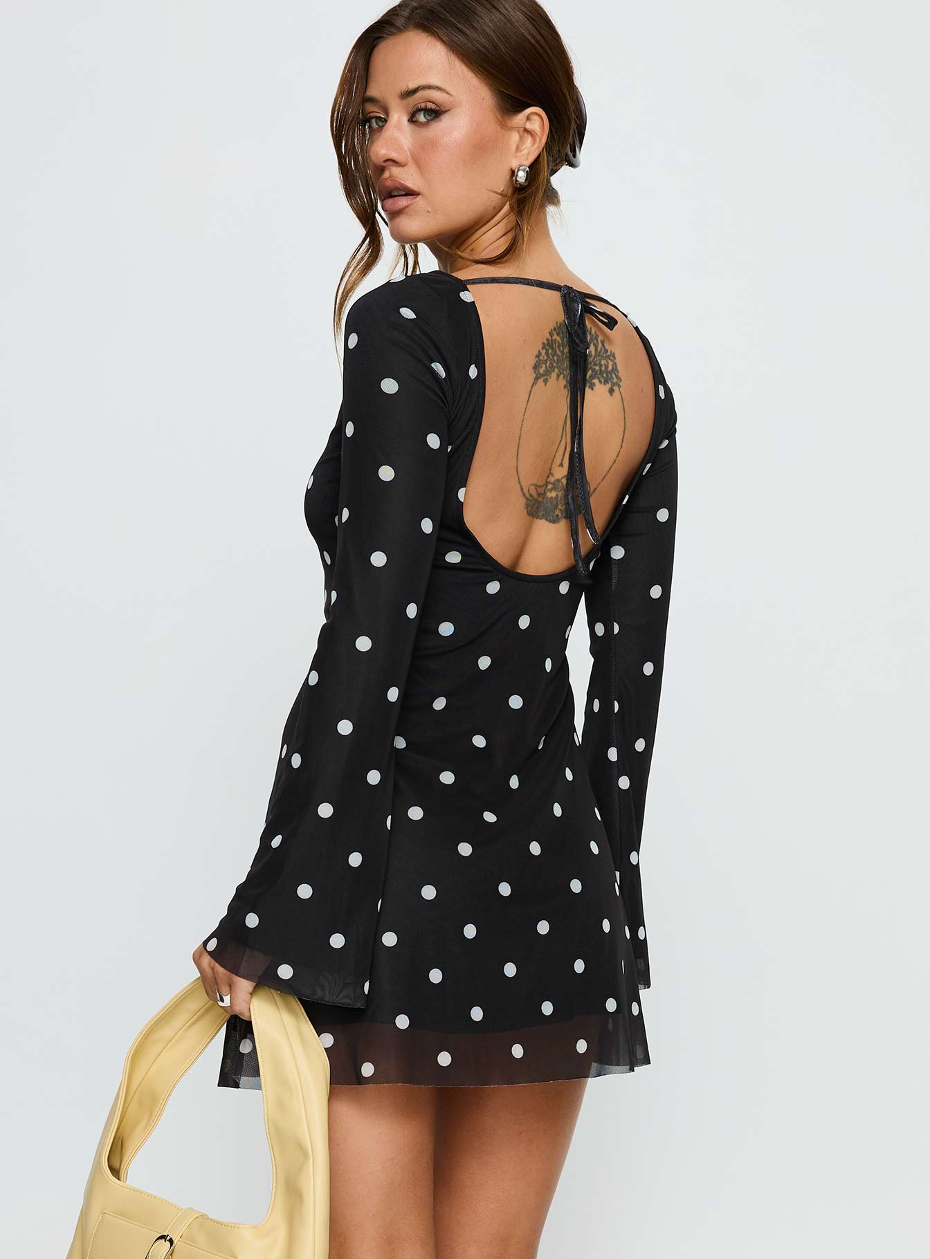 Lukea Long Sleeve Mini Dress Black Polka Dot - Image 5