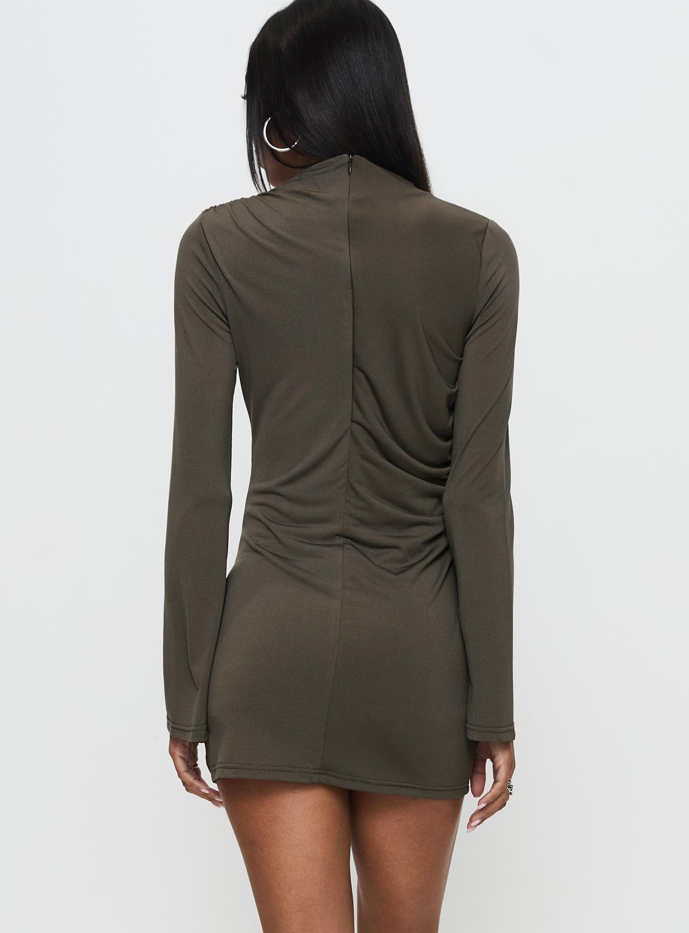 Arte Deco Long Sleeve Mini Dress Mocha - Image 4