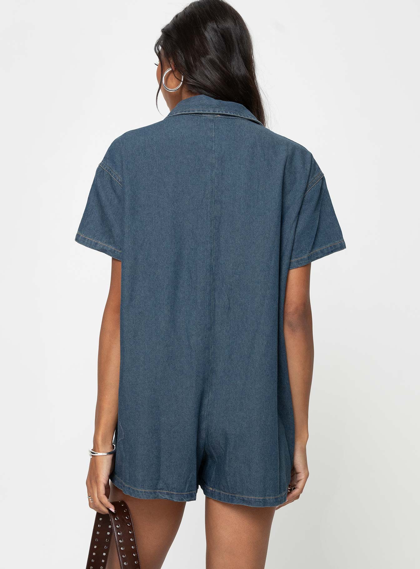 Dottey Denim Romper Dark Wash - Image 4