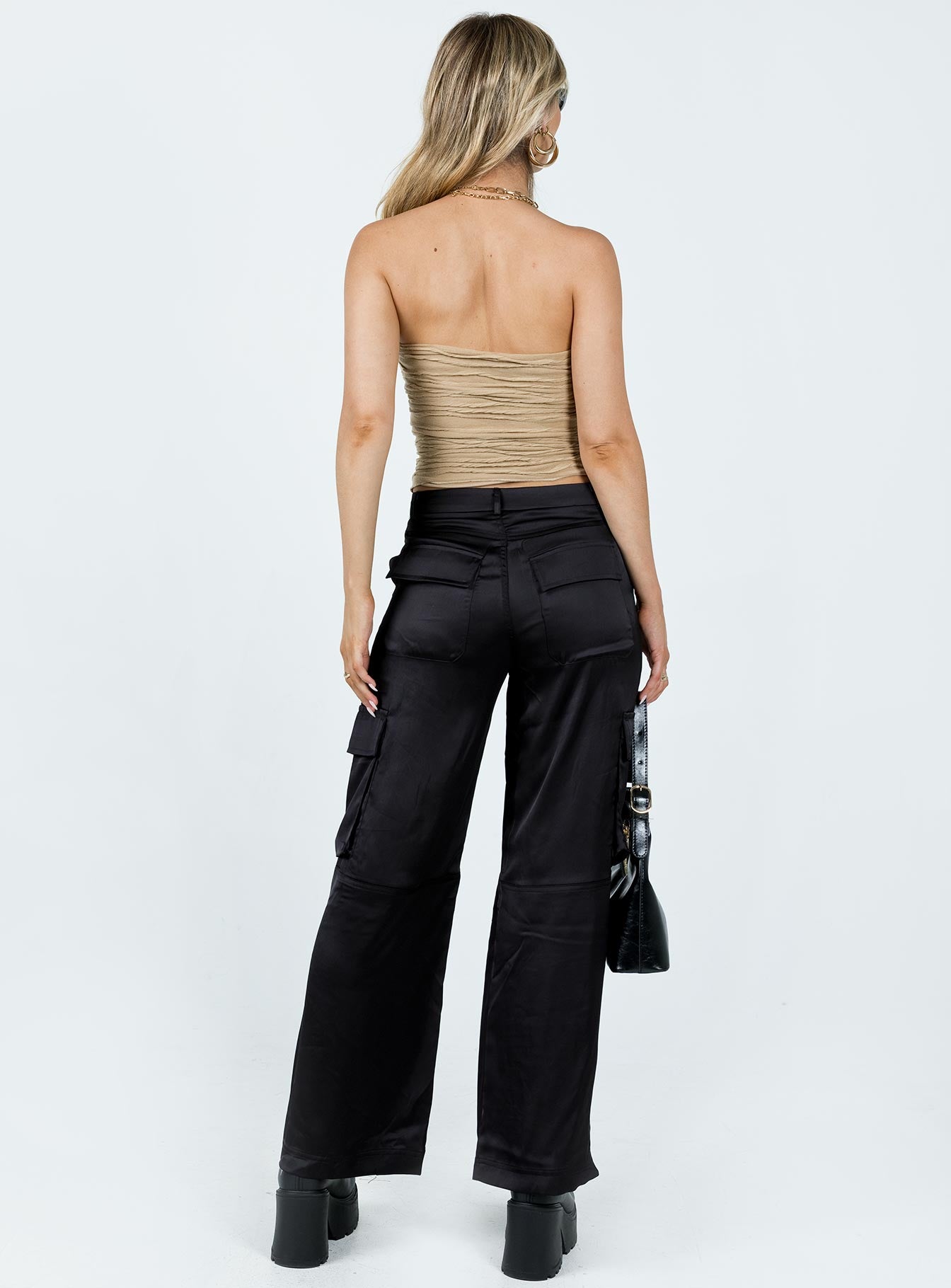 Zora Satin Cargo Pant Black - Image 4
