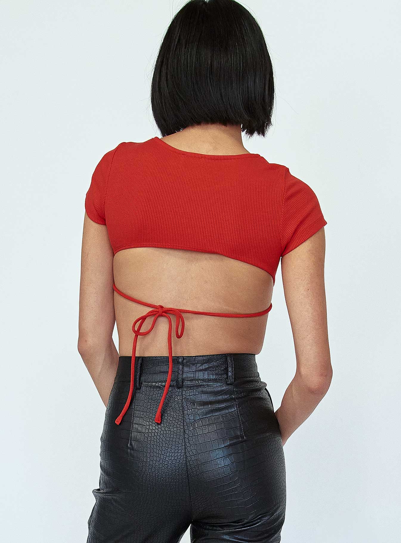 Becca Short Sleeve Crop Top Red - Image 5