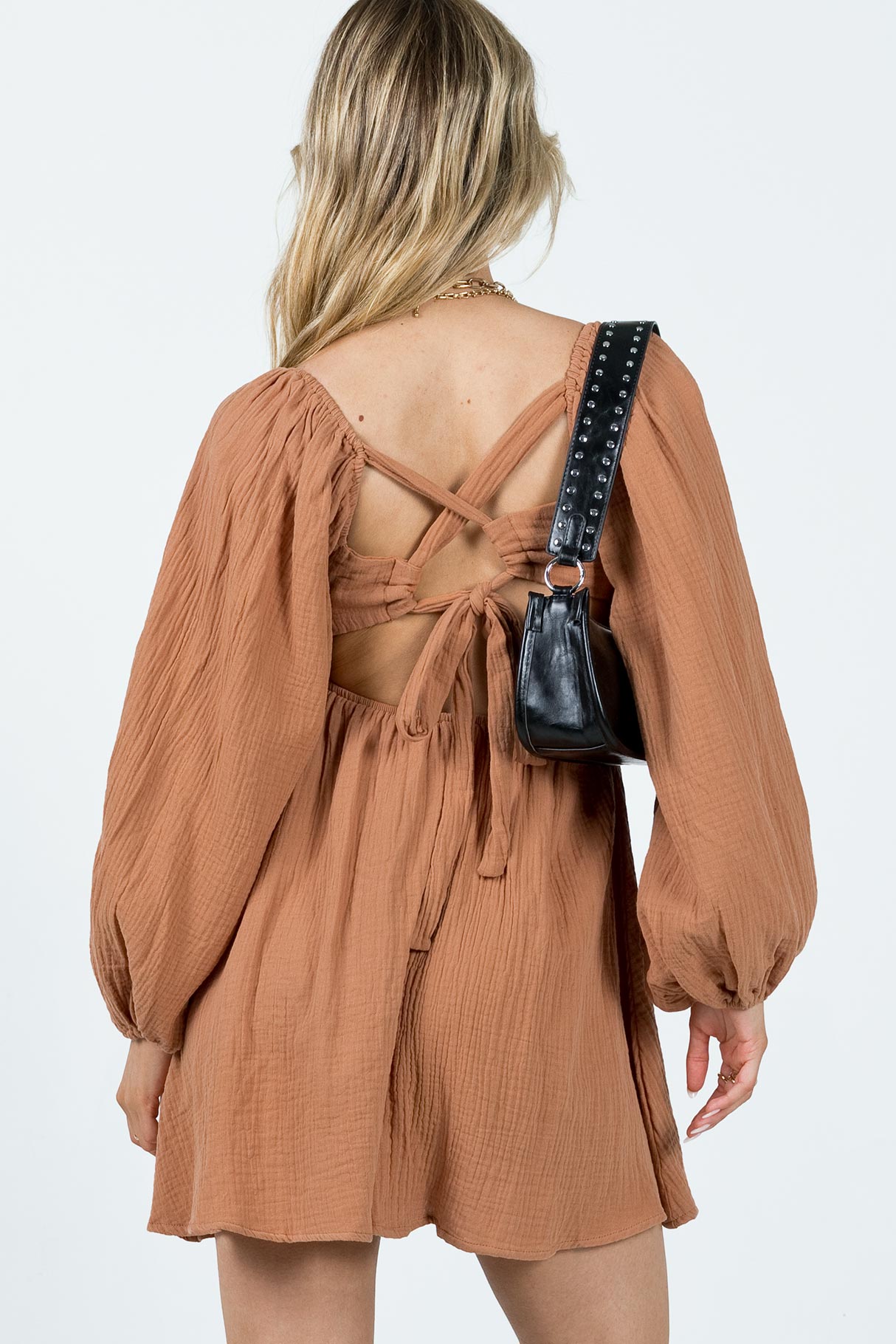 Let's Dance Mini Long Sleeve Dress Rust - Image 4