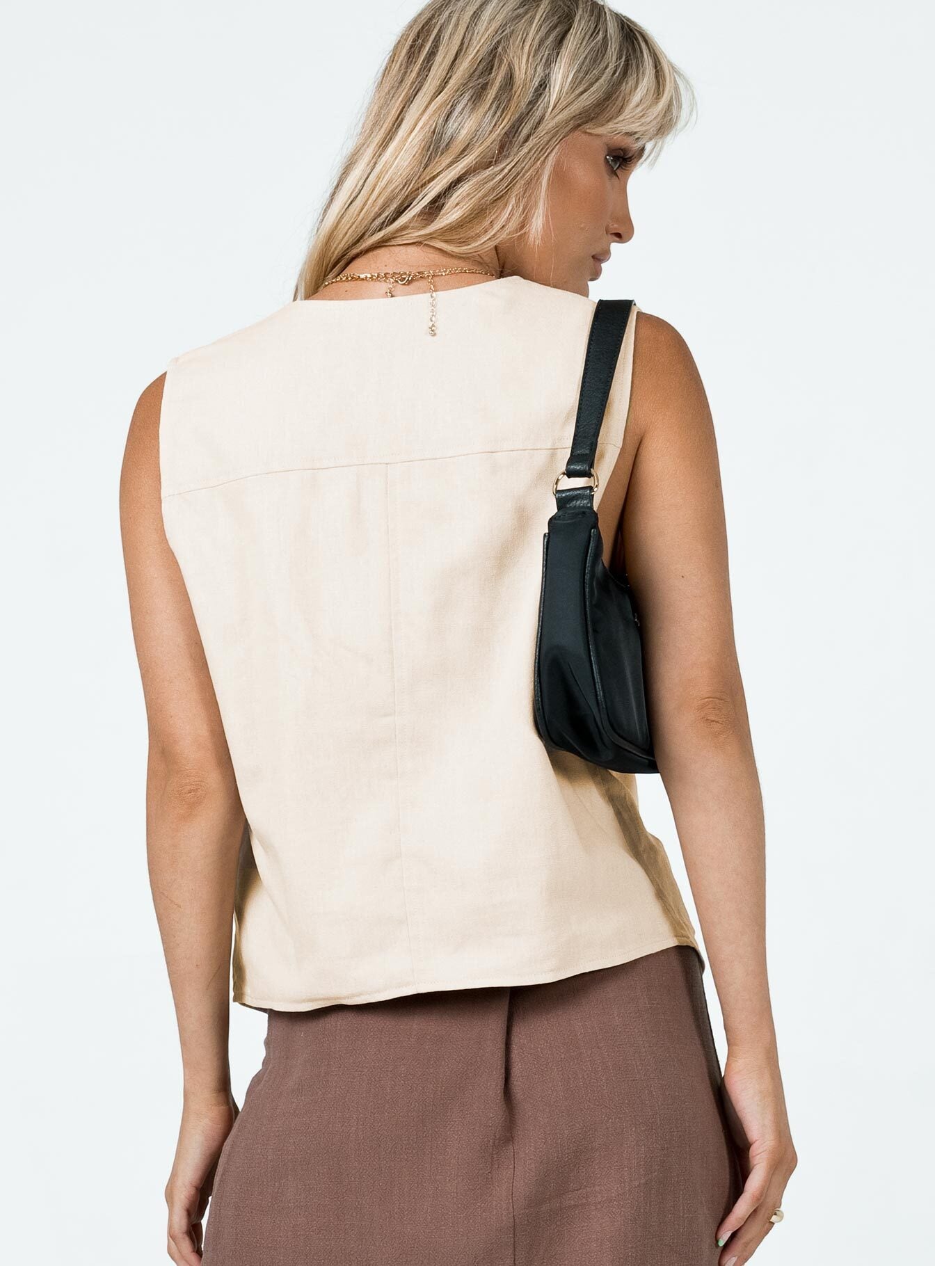 Venti Linen Oversized Vest Beige - Image 7