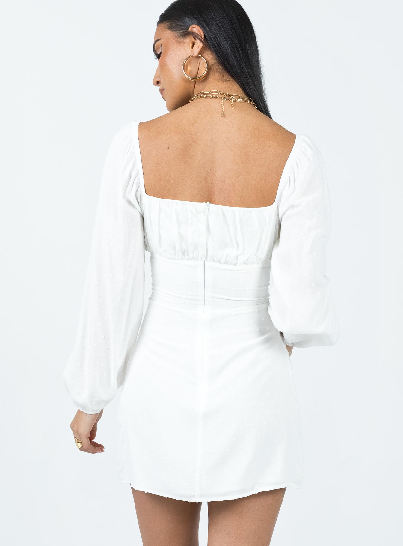 Fauce Long Sleeve Mini Dress Cream - Image 5