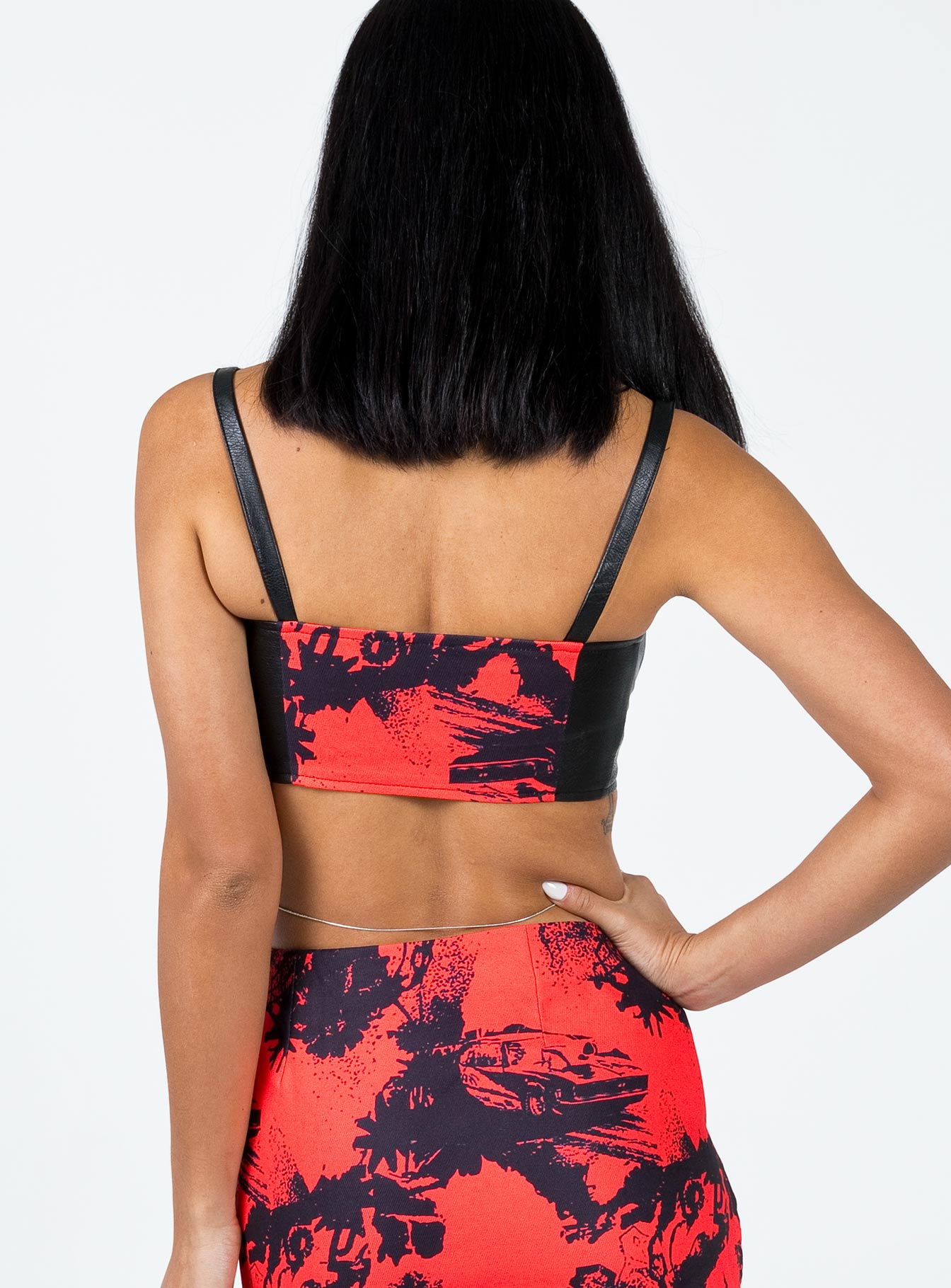 Main Stage PU Crop Top Red / Black - Image 5